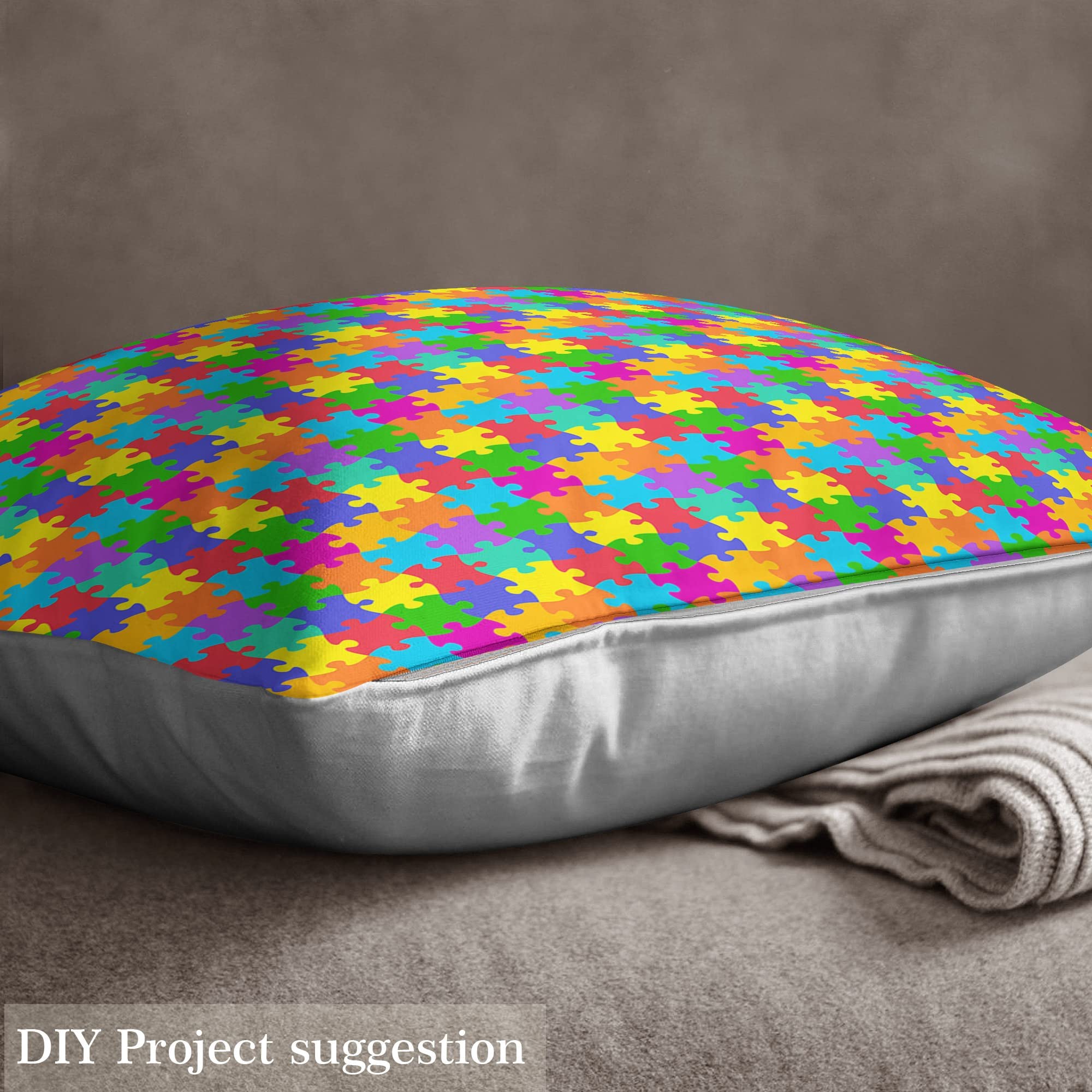 Puzzle Upholstery Fabric by The Yard,Colorful Puzzle Games Outdoor Fabric by The Yard,Rainbow Geometric Pattern Decorative Fabric for Upholstery and Home DIY Projects,1 Yard,(L92*W150cm) Colorful - Image 3