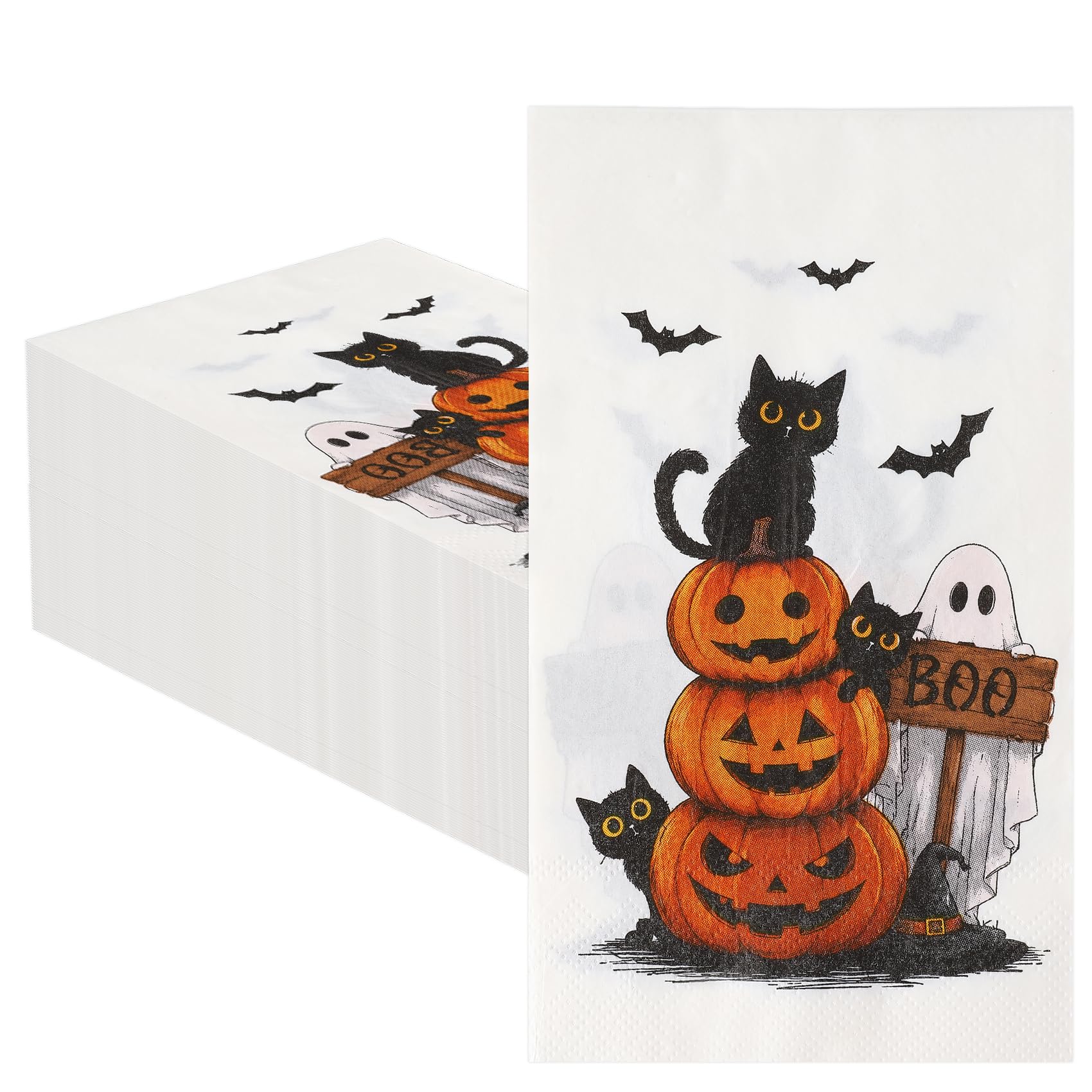 100Pcs Halloween Napkins Black Cat Pumpkin Ghost Serviettes Paper Napkin