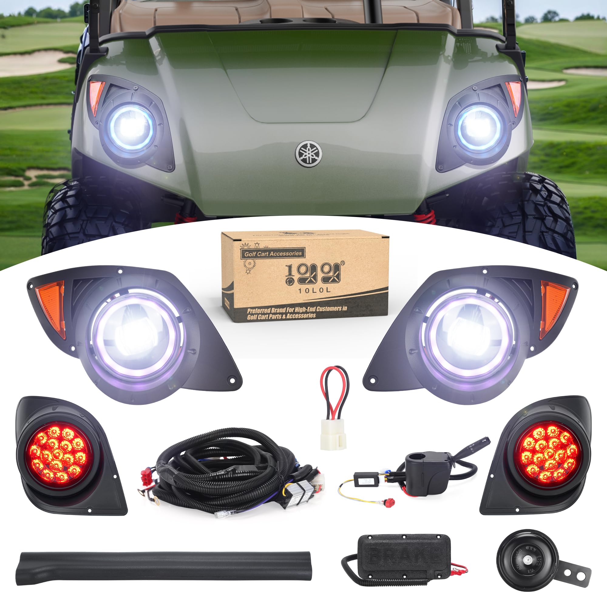 Photo 1 of 10L0L Complete Headlight Kit for Yamaha G29 Drive 2007-2016 12V/36V/48V - Golf Cart Light Kit with High/Low Beam, Daytime Running Lights, Turn Signals Switch, Horn and Brake Light Harness