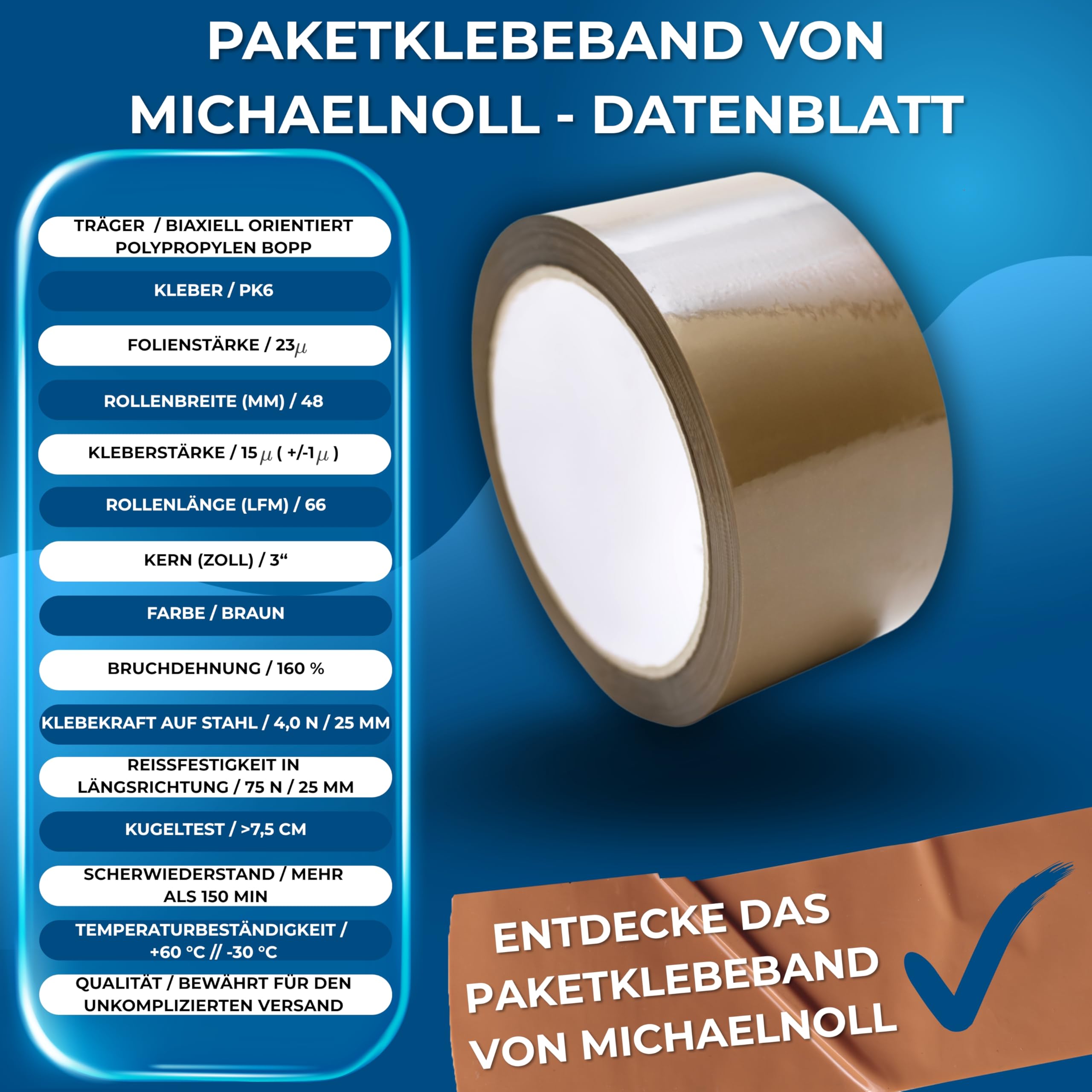 MichaelNoll Paketklebeband, Paketband, Klebeband, Packband für Lager, Versand, Transport und Verpacken von Paketen, Braun, 66 m x 48 mm (36, Braun)