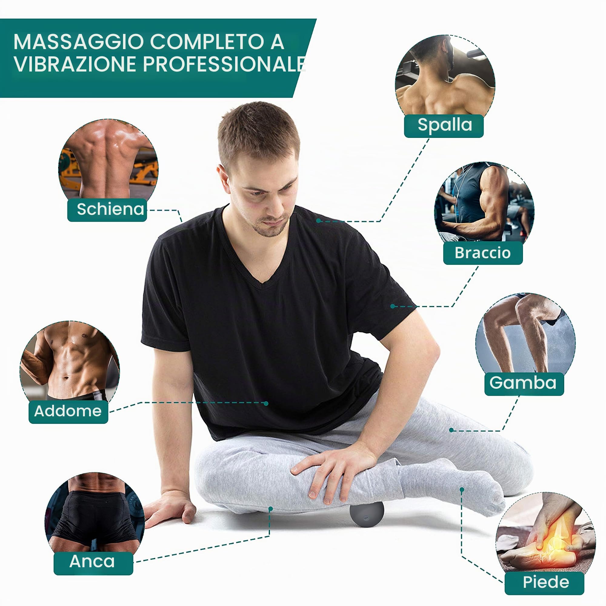 Pallina Massaggio Muscolare Elettrico,Palla da Massaggio Vibrante Pilates-5 Modalità di Vibrazione Punto di Innesco Rilascio Miofasciale, Grigio