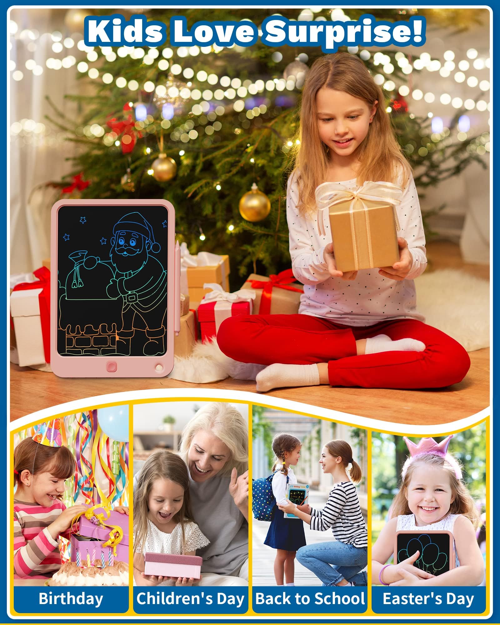 TEKFUN LCD Writing Tablet Kids Toys, 10 inch Colorful Doodle Drawing Board Drawing Tablet, Kids Travel Learning Toys Birthday & Easter Gifts for 3 4 5 6 7 8 Years Old Boys Girls (Pink) — view 6