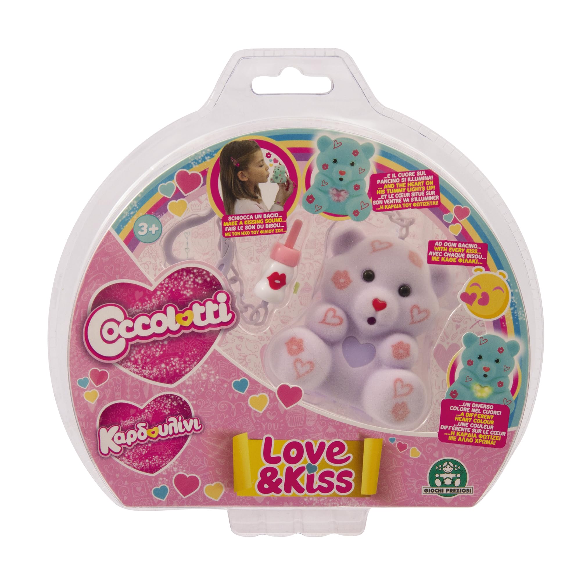 Giochi Preziosi COCCOLOTTI, interaktywny miś, który cię całuje, efekty świetlne, fioletowy wzór, dla dzieci od 3 lat, CCL094