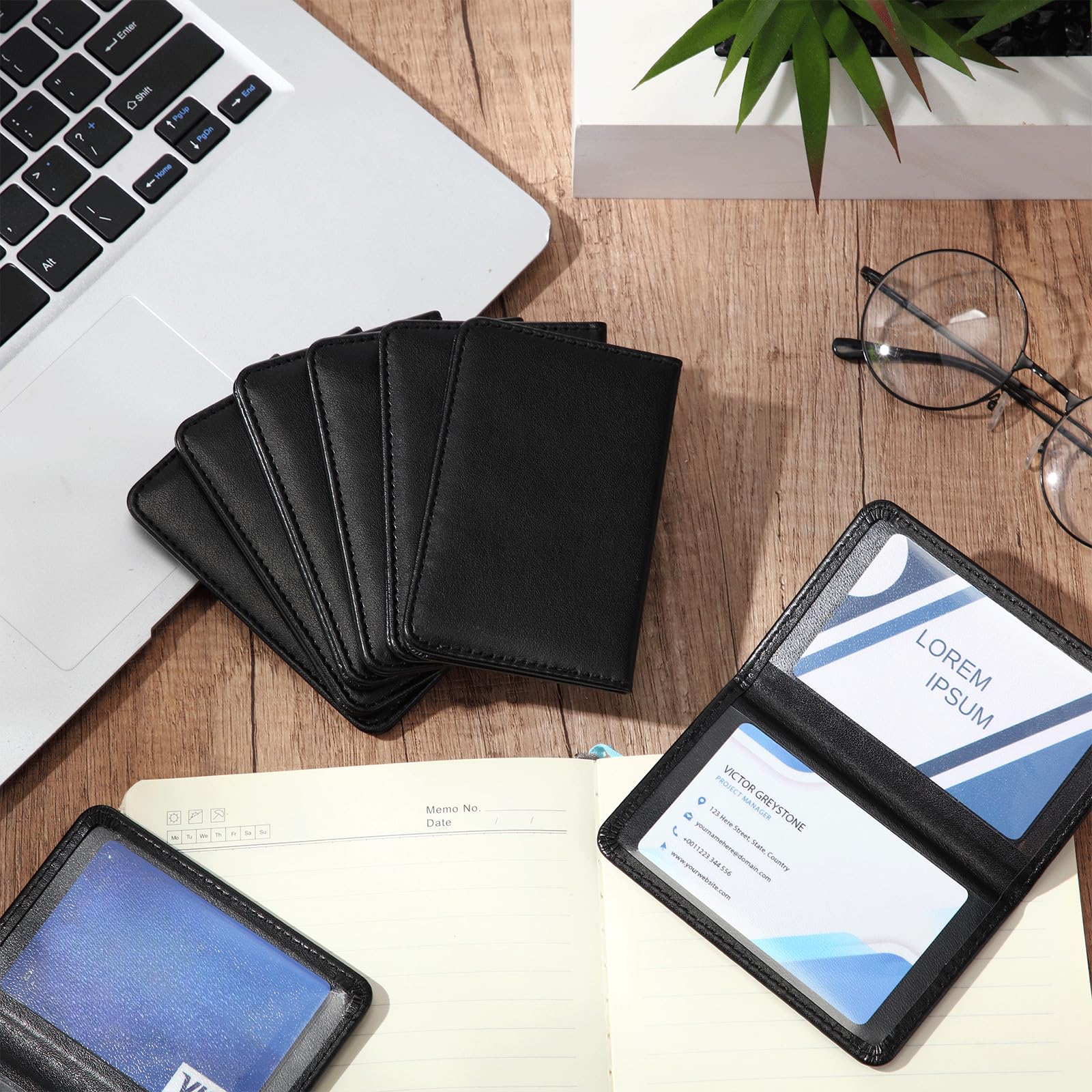 MotiMind 12 soportes plegables negros para tarjetas de visita, de piel sintética, soporte de plástico para tarjetas de visita, organizador de tarjetas de doble cara para hombres o mujeres, capacidad