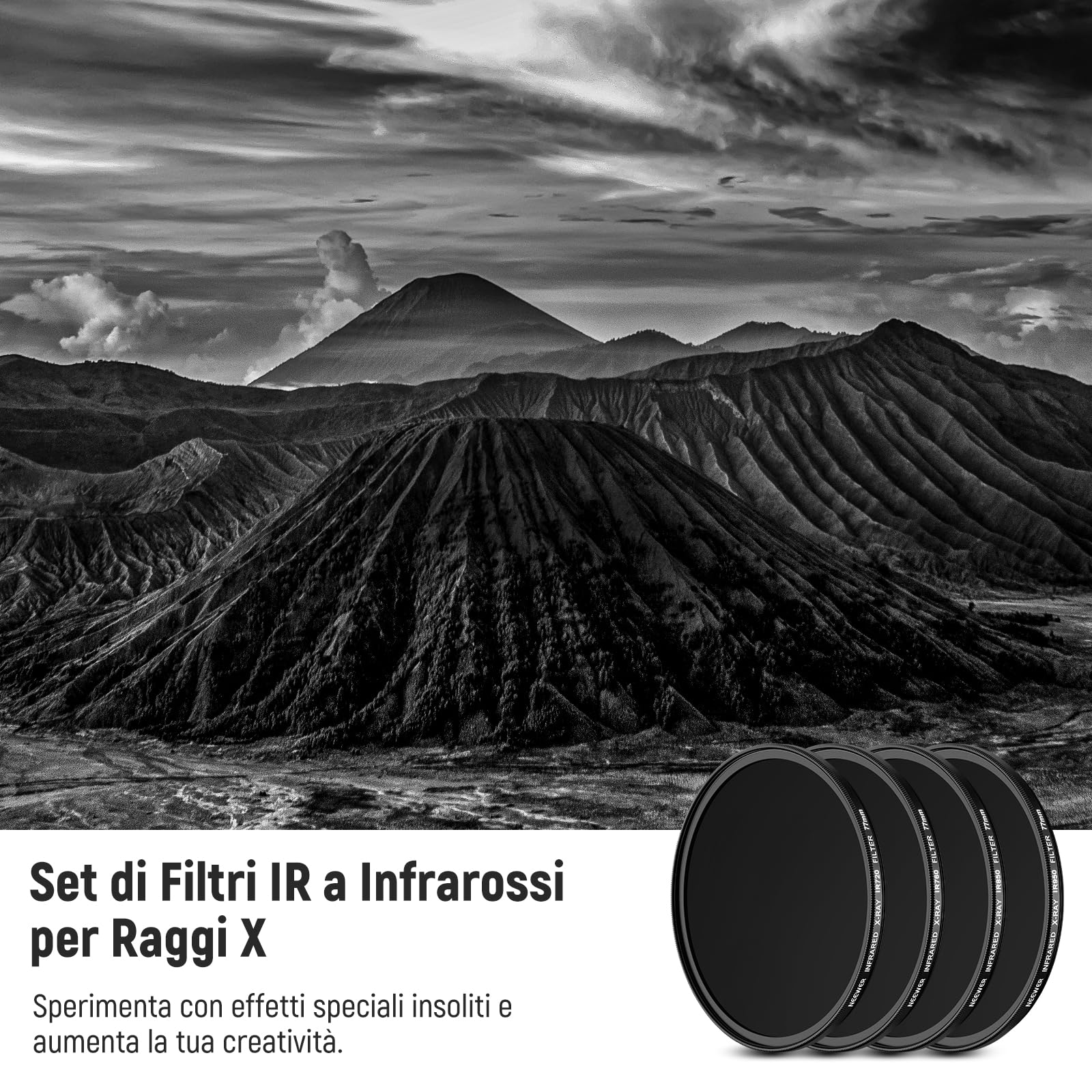 NEEWER Set di Filtri a Infrarossi 77mm, 4 Filtri IR per Raggi X IR720/IR760/IR850/IR950 con Custodia e Panno, Compatibile con Canon Nikon Sony Panasonic Fuji Kodak, le fotocamere DSLR Supportate IR
