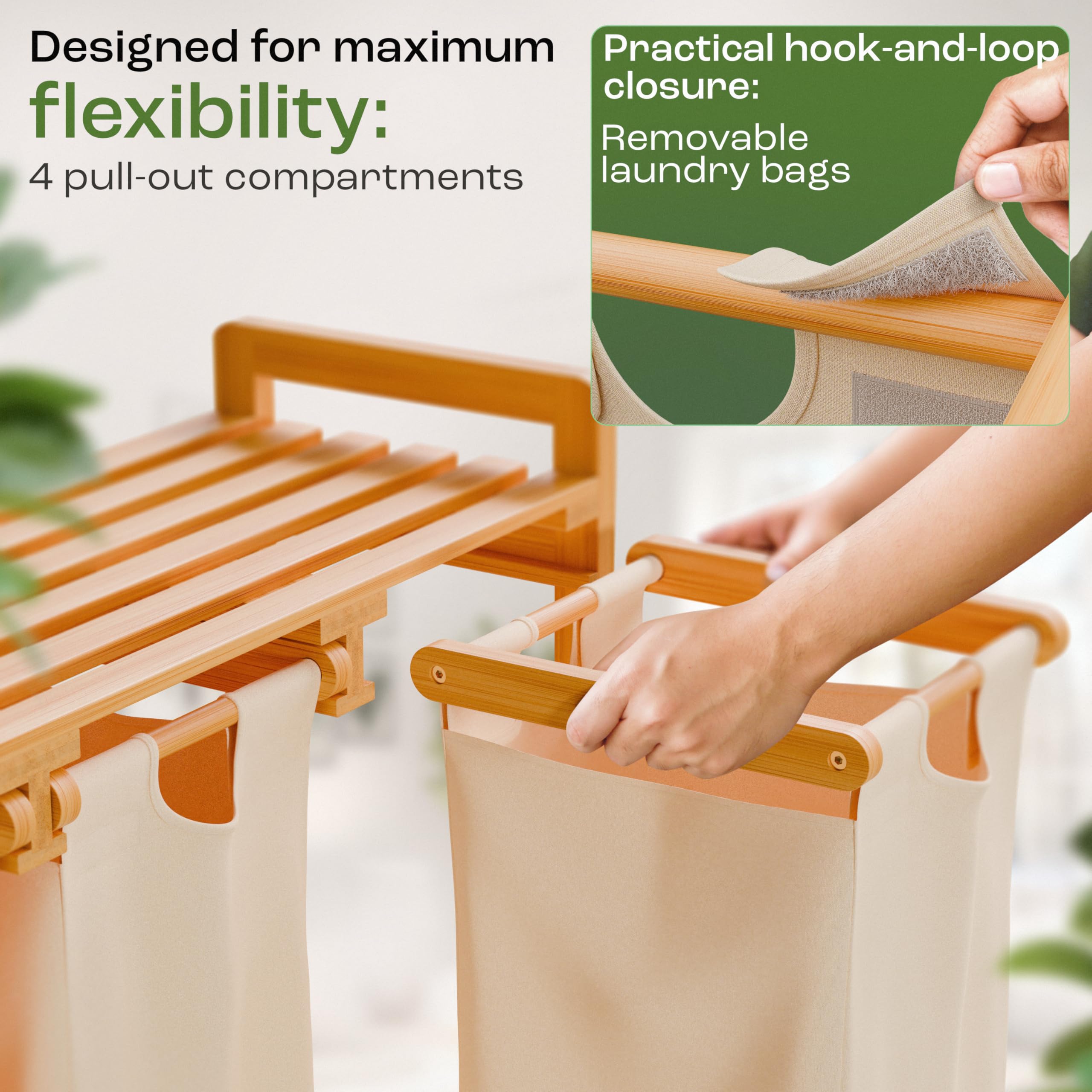 Paniers à linge pliables KUYUE Panier à linge sale en tissu de bambou, paniers d