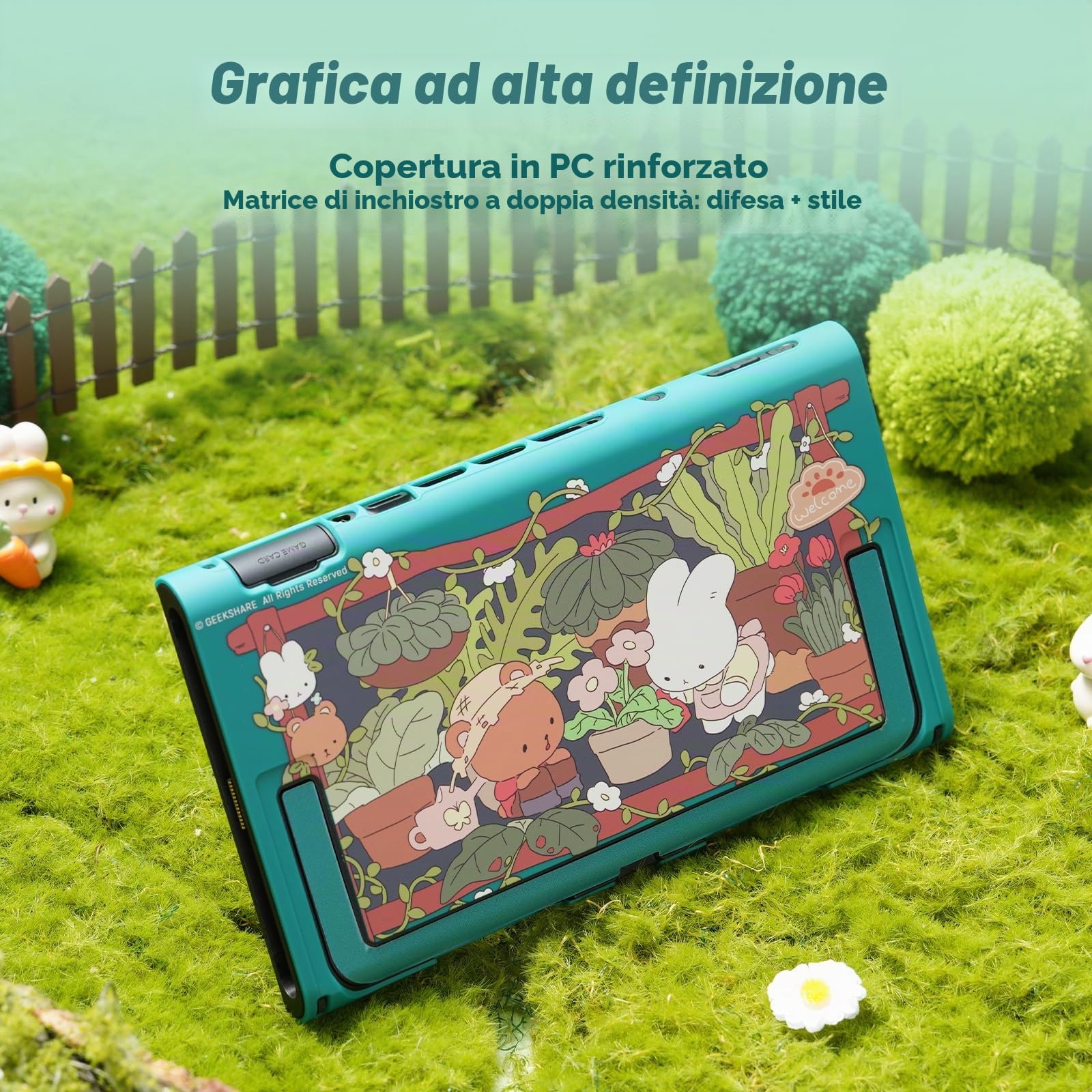 GeekShare Guscio protettivo compatibile con Switch 2, custodia agganciabile Kawaii Cartoon per Switch 2, cover con design antigraffio e antiurto - Bunny Garden