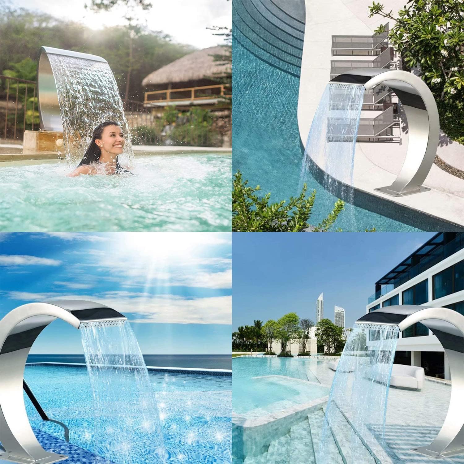 Stainless Steel Waterfall Fountain for Garden, Pool & Pond - Outdoor Water Feature, 80cm x 50cm, Pool Sprinkler, Landscaping Decor, Durable & Elegant Design