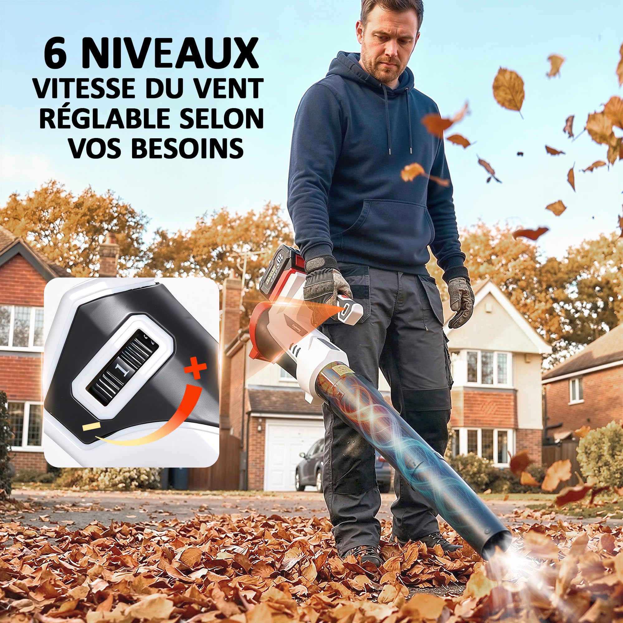 Outsunny Souffleur de Feuilles sans Fil 250 W, avec Batterie 4000mAh et Chargeur 6 Vitesses 149 km/h, pour Feuilles Neige Poussière Débris Nettoyage de Voiture, Blanc