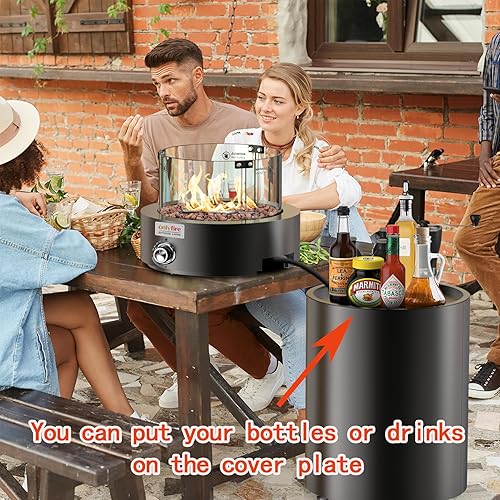 Miniatura 7 de Onlyfire - Chimenea desmontable de alta calidad con rocas de lava, protector de viento de vidrio y ruedas, chimenea de gas propano sin humo con