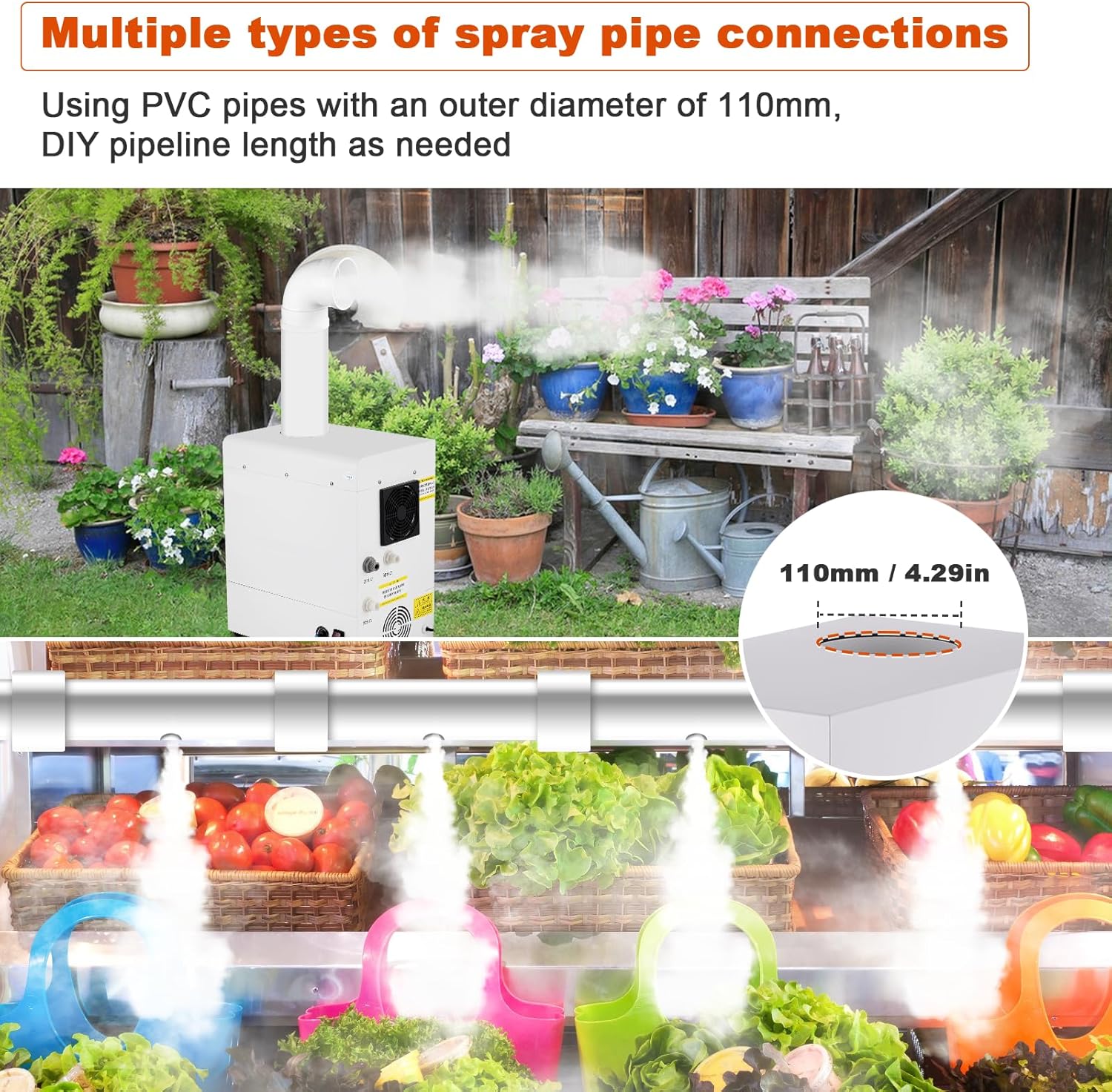 Industrial&Commercial Humidifier 7000ml/h Cool Mist Humidifier, Stainless Steel Shell, Automatic Water Filling, Mist Volume Adjustable, for Large Room Plant Greenhouse Mushroom 110V