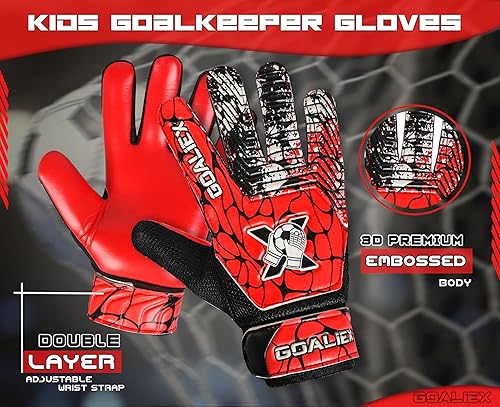 Miniatura 6 de GOALIEX Guantes de portero de fútbol, guantes de portero de fútbol para niños, niños, jóvenes, niños, doble muñeca a lo largo de 0.157 in (0.157