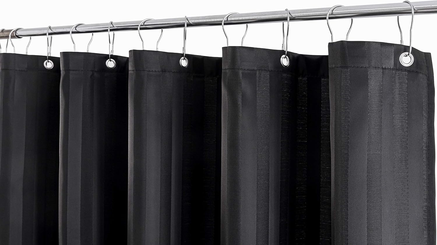 Biscaynebay Fabric Shower Curtains or Liners 72 Inch by 72 Inch, Black Water Repellent Damask Stripes Bathroom Curtains Machine Washable Rust Resistant Grommets & Weighted Bottom with 12 Hooks