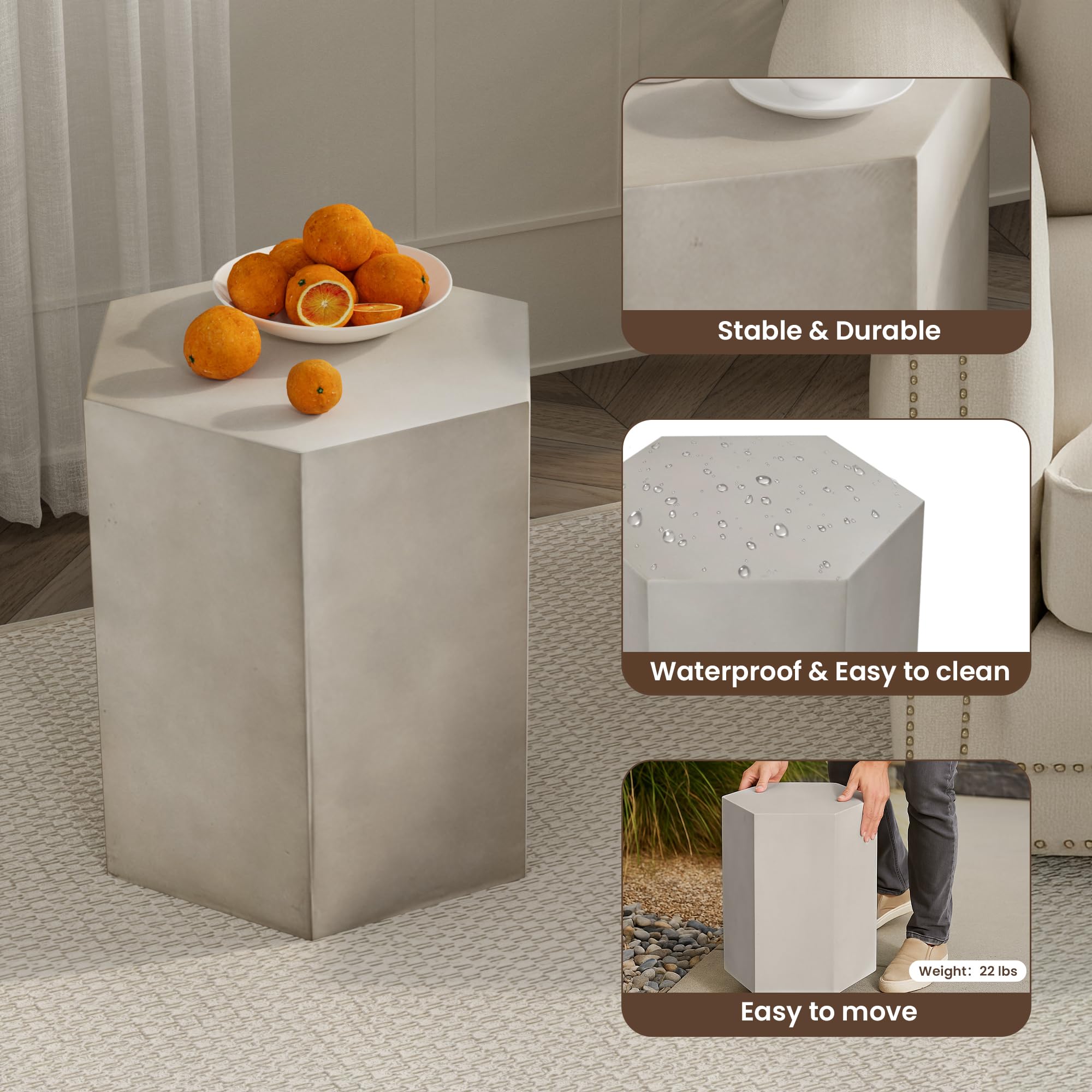 Amazon.com: COSIEST Concrete Accent Table, Hexagon Patio Side