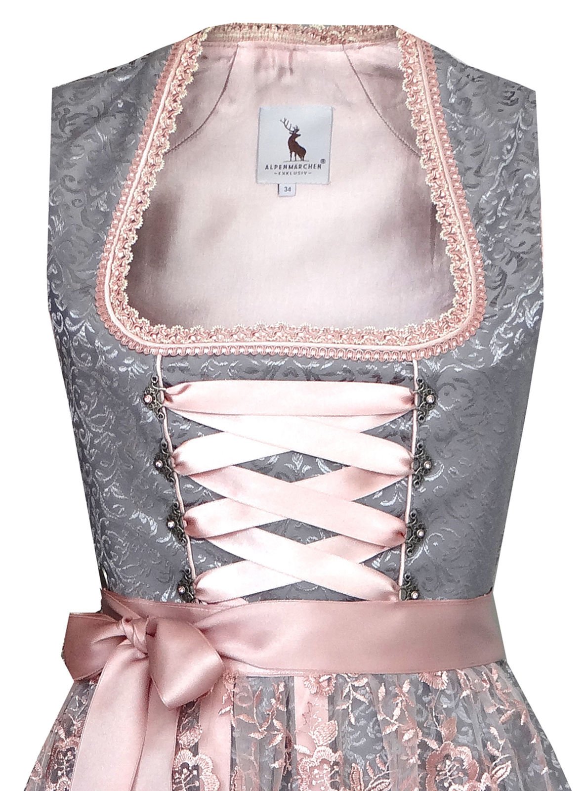 Alpenmärchen Midi Dirndl aus Exklusiver Kollektion inkl. Spitzenschürze Gr.32-54 - ALM566