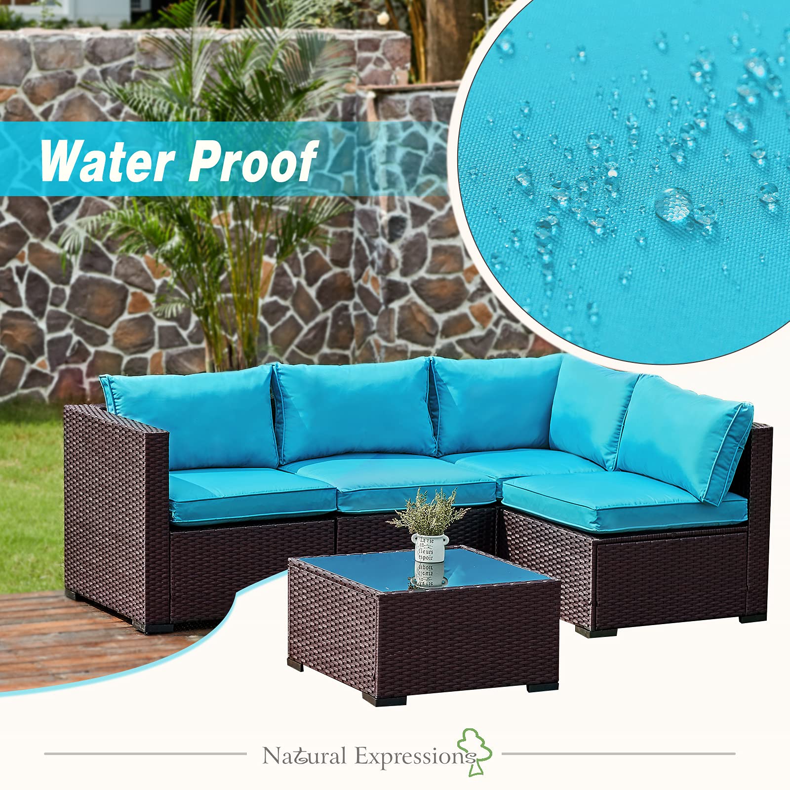 NATURAL EXPRESSIONS 5 Piece Wicker Patio Furniture Set Rattan Outdoor