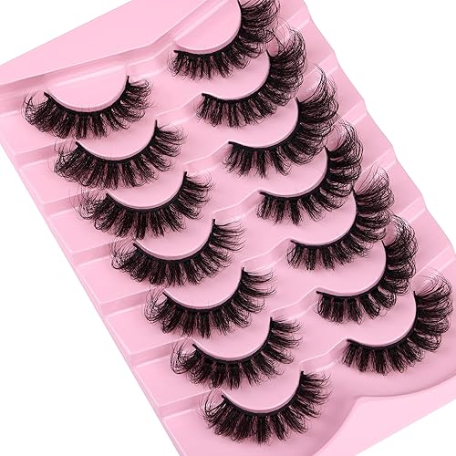 Vista 116 de JIMIRE Pestañas postizas de visón sintético, pestañas postizas de volumen esponjoso, aspecto natural dramático, ojo de gato, pestañas postizas