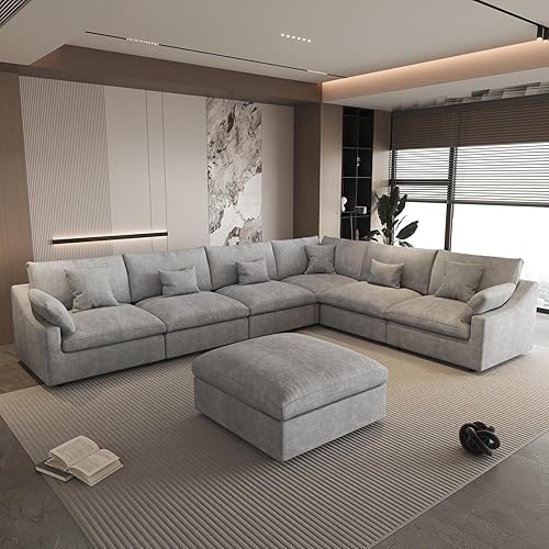 Miniatura 130 de WJShome - Sofá seccional modular en forma de nube para sala de estar, sofá de 160" con relleno de plumón en forma de U con otomano, sofás