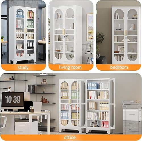 Miniatura 61 de Gabinete de almacenamiento de despensa negro de 61 pulgadas, armario de despensa de cocina con puertas y estantes de vidrio acrílico, con pie de