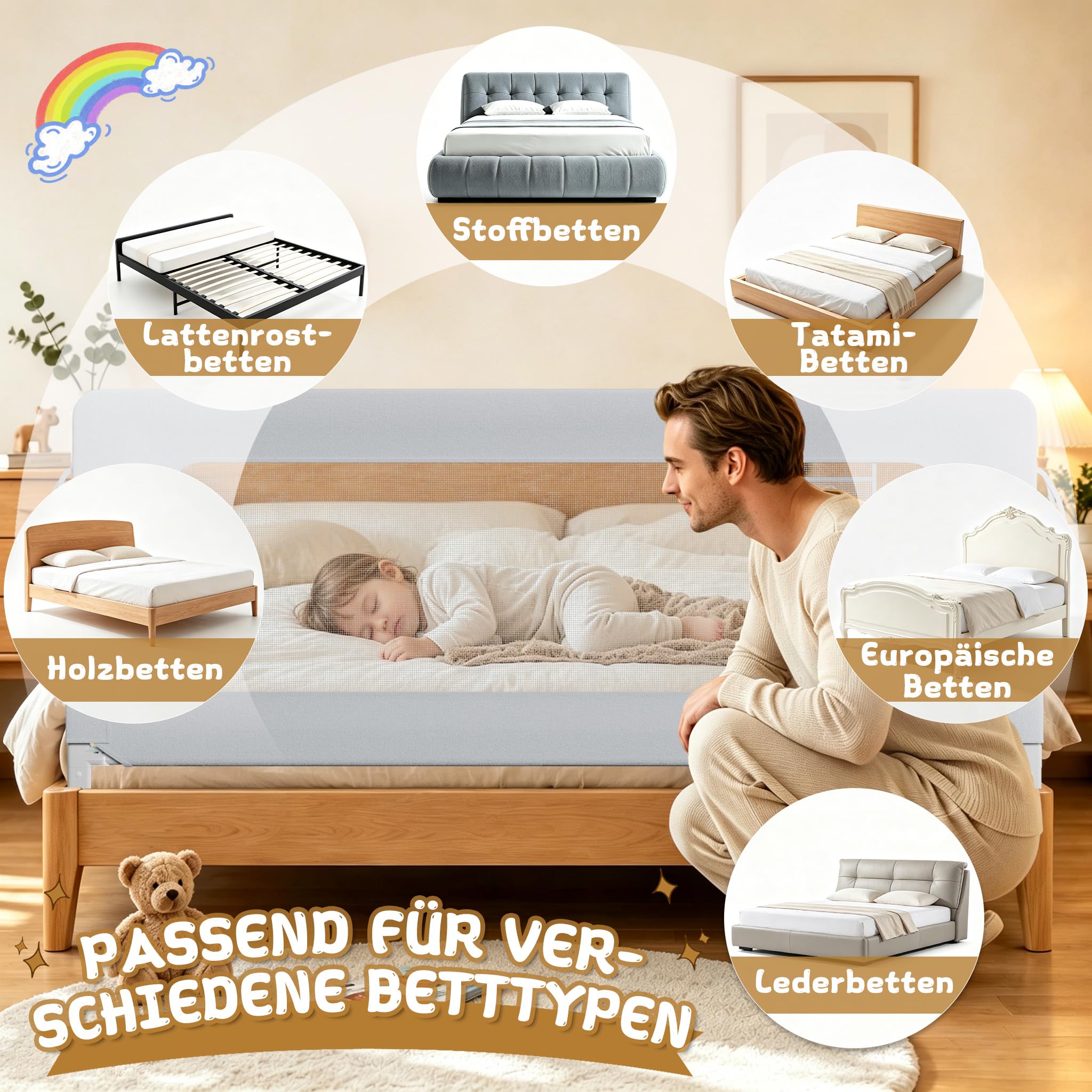 XMTECH 1 barrière de lit pour enfants de 18 mois à 5 ans, protection anti-chute, pliable, portable, pour tout-petits, de 18 mois à 5 ans, grise, 200 cm