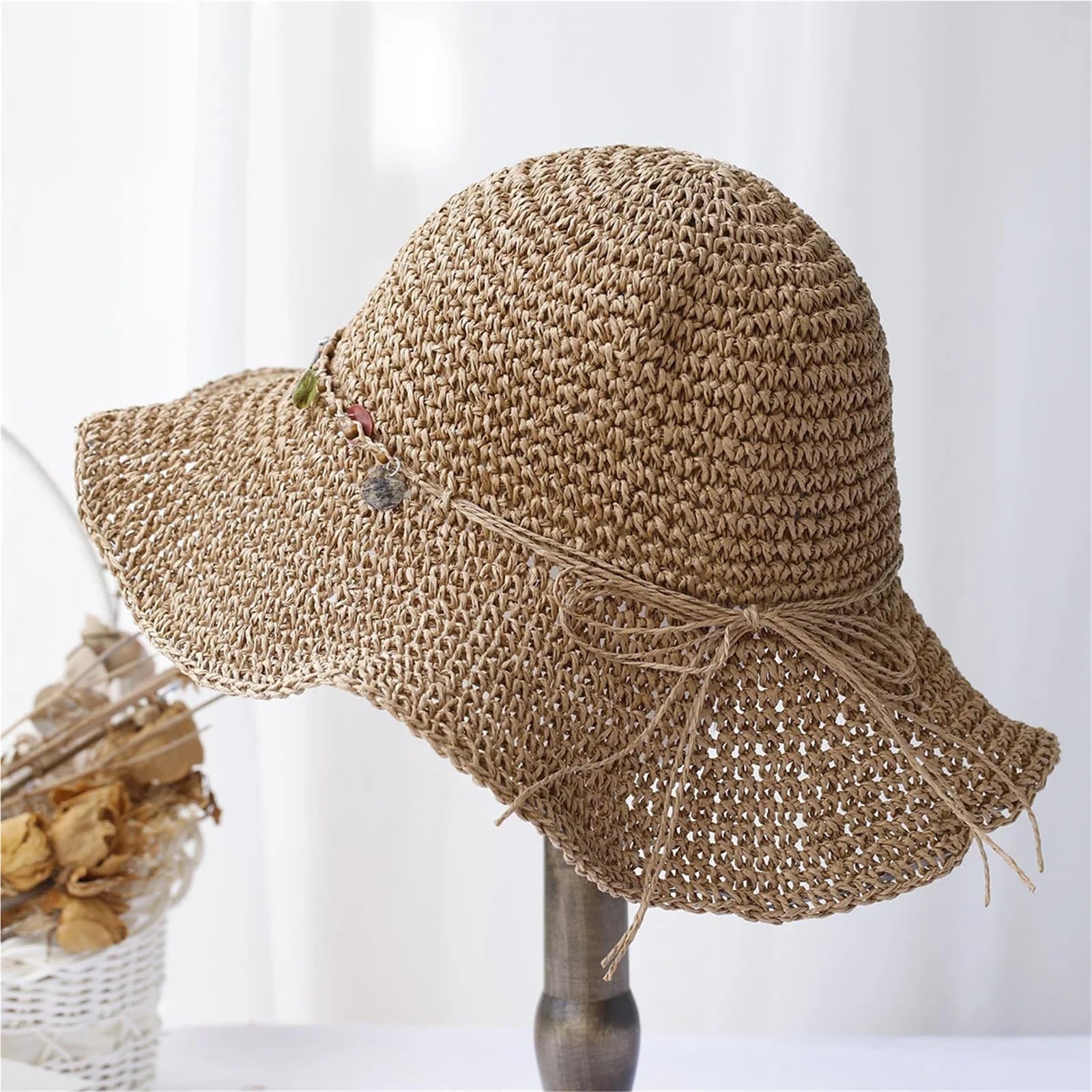 Cappello da pescatore pieghevole 1/2 pezzi, cappello sole all'uncinetto for spiaggia, viaggi e vacanze, di paglia fatto a mano Per Viaggi