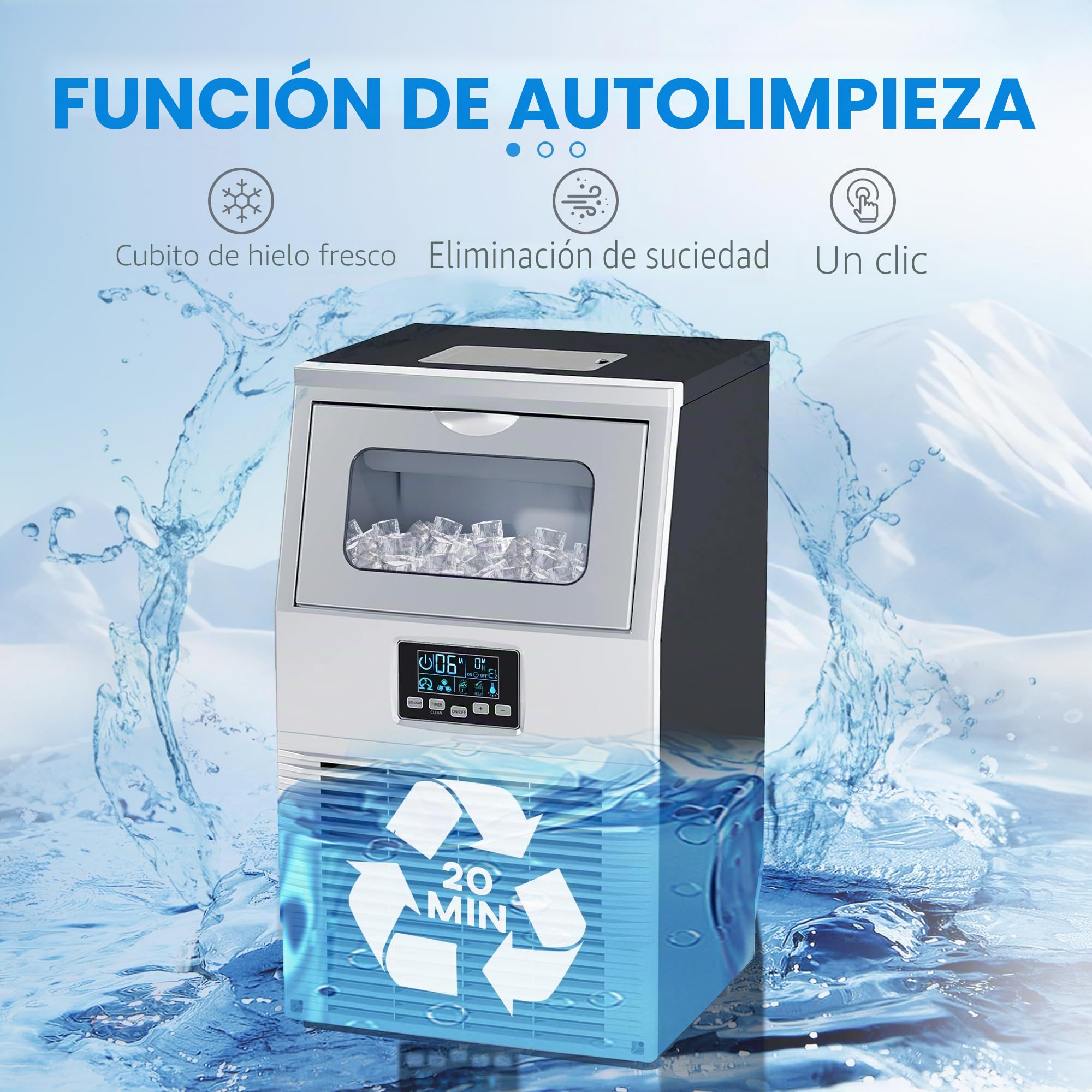 HOMCOM Máquina de cubitos de hielo comercial 30kg/24H Máquina de hielo con control digital, pala de hielo, autolimpiante Máquina de hielo de acero inoxidable para oficina, restaurante, bar, cafetería