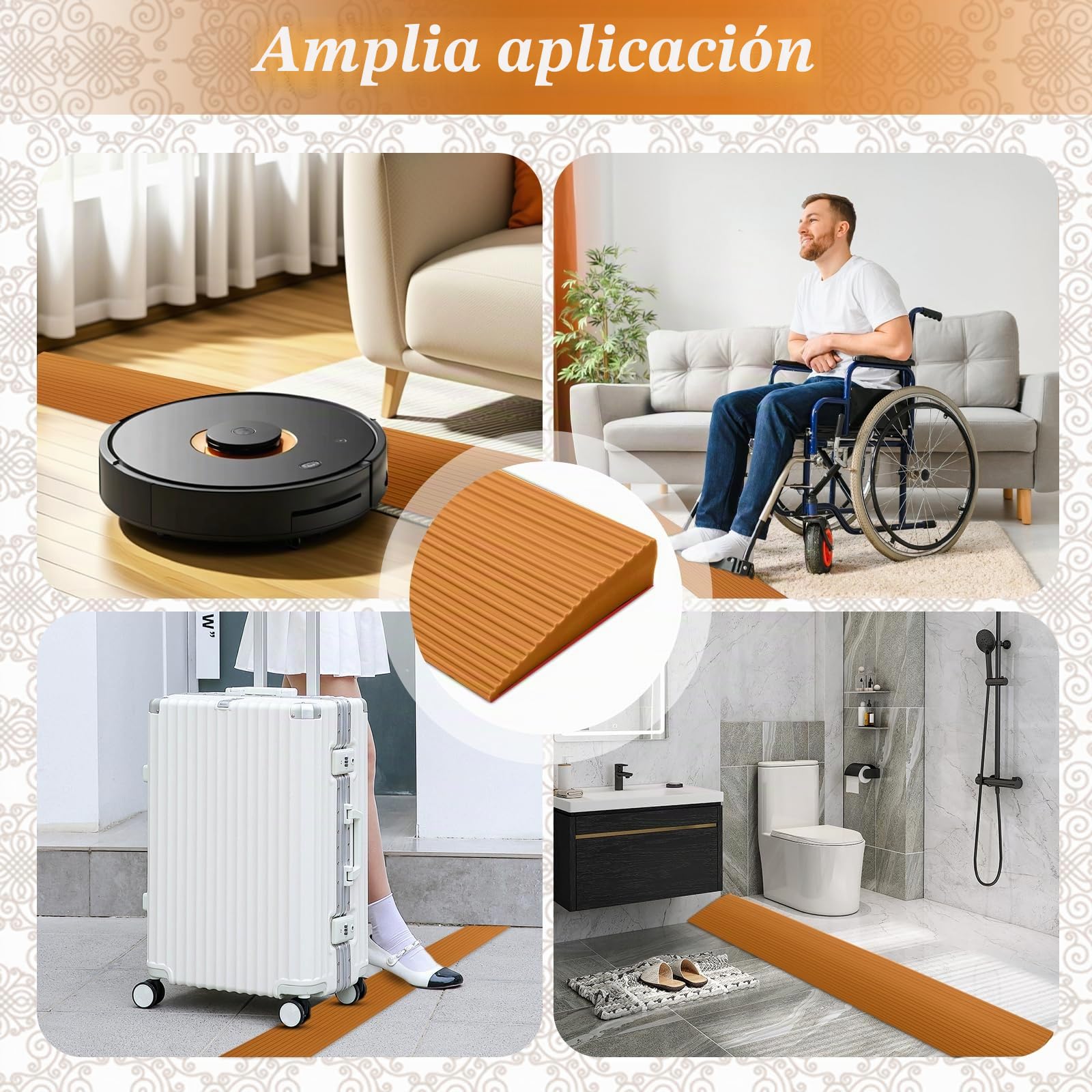 Rampa de PVC para silla de ruedas, superficie antideslizante, rampas para umbrales de puertas, rampa de umbral, rampa de goma. Rampa de acceso para silla de ruedas, cochecitos, andadores o patinetes