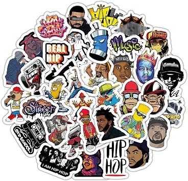 BulbaCraft 37 Pcs Hip Hop Stickers, Waterproof Music Stickers, Hip Hop Vinyl Stickers for Laptops & Water Bottles