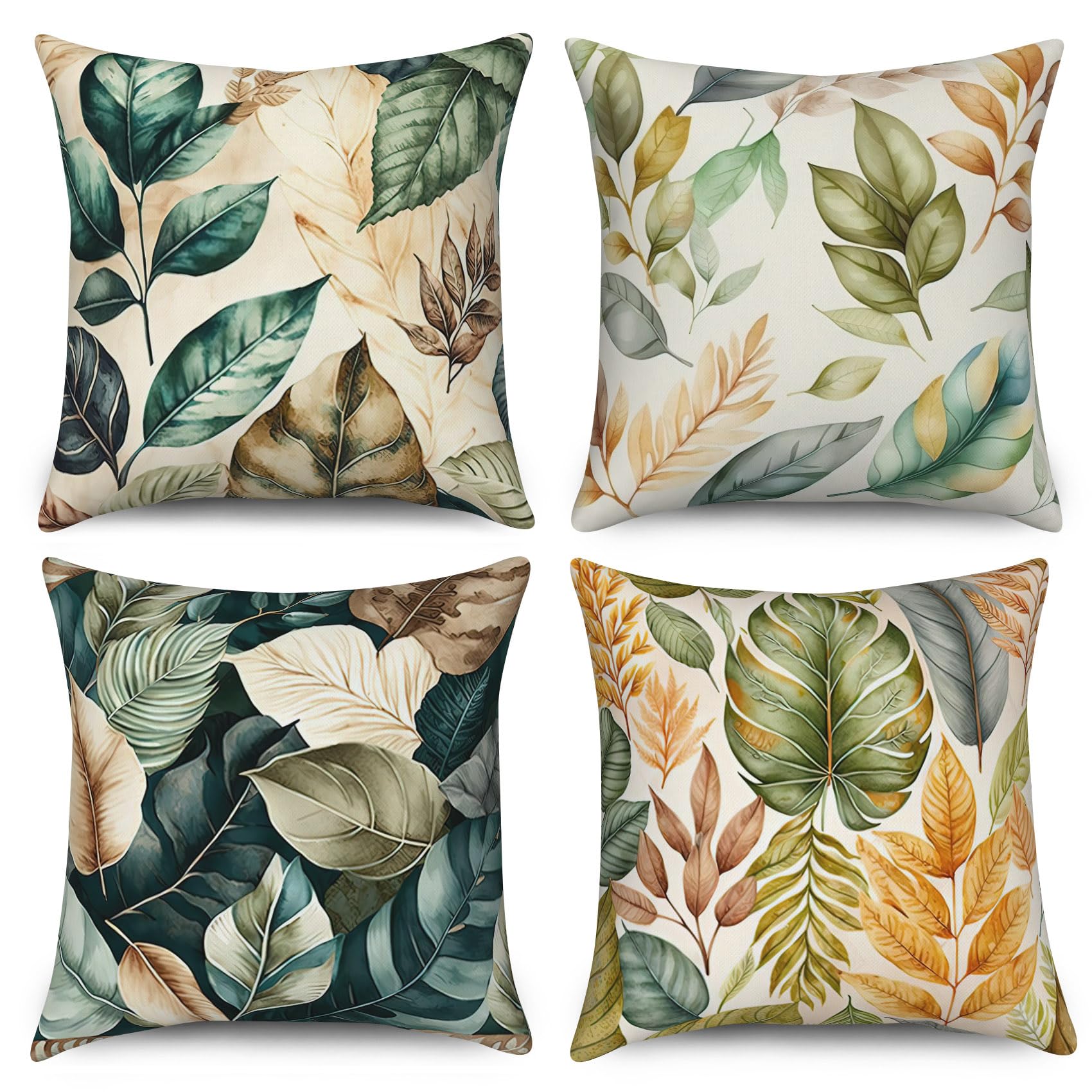 ASDCXZ Leaves Pillow Cover 50x50 cm 4er Set, Modern Art Blue Green Leaves Sofa Deco Pillow Covers Pillow Cover Washable Polyester Flax Textile Outdoor Upholstery Pillow Cover Pillow Cover — image 1