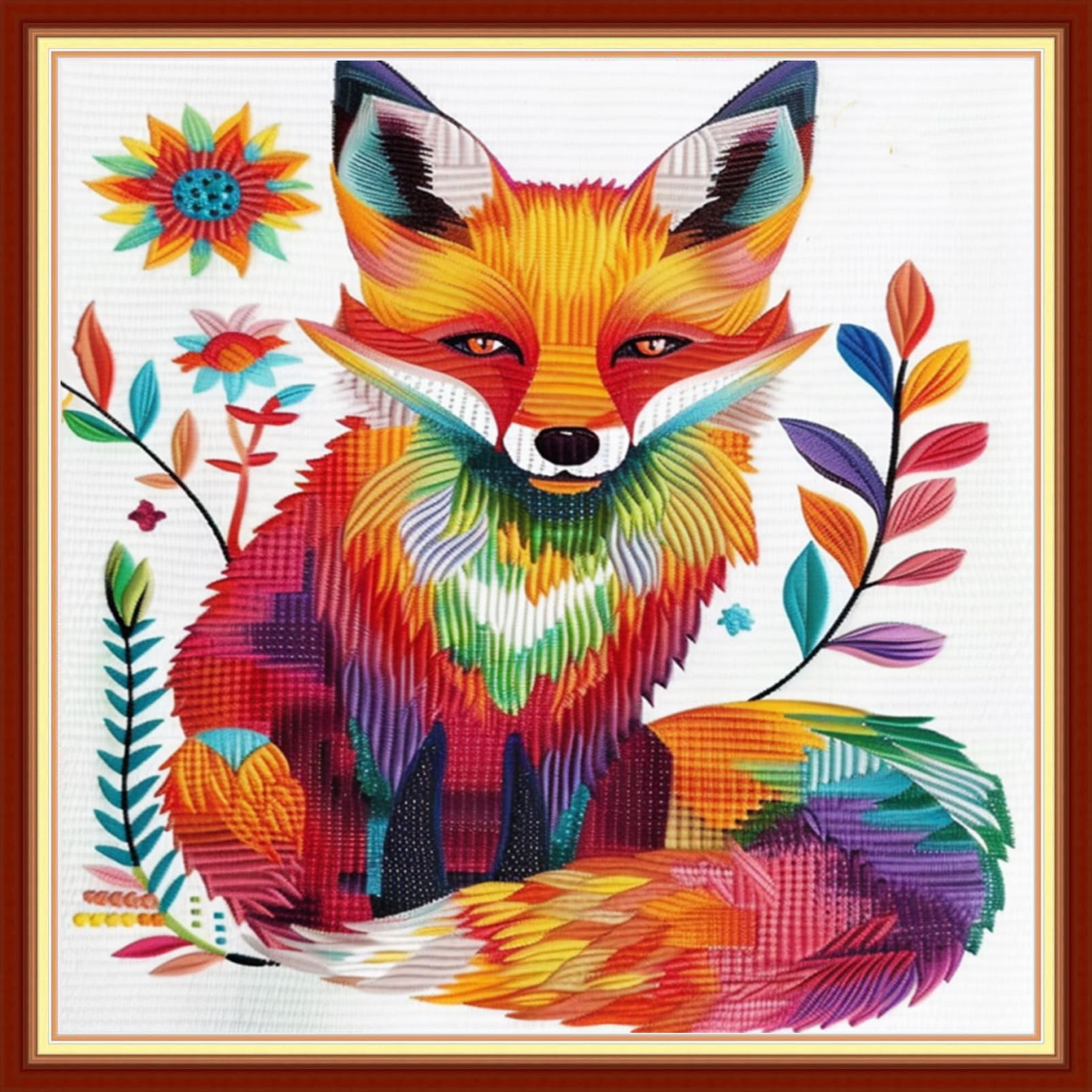 Joyhoor Stamped Cross Stitch Kits for Beginners Needlepoint Kits for Adults Embroidery Kits 11CT Counted Cross Stitch Kits Printed Embroidery Pattern-Colorful Fox 18x18 inchs