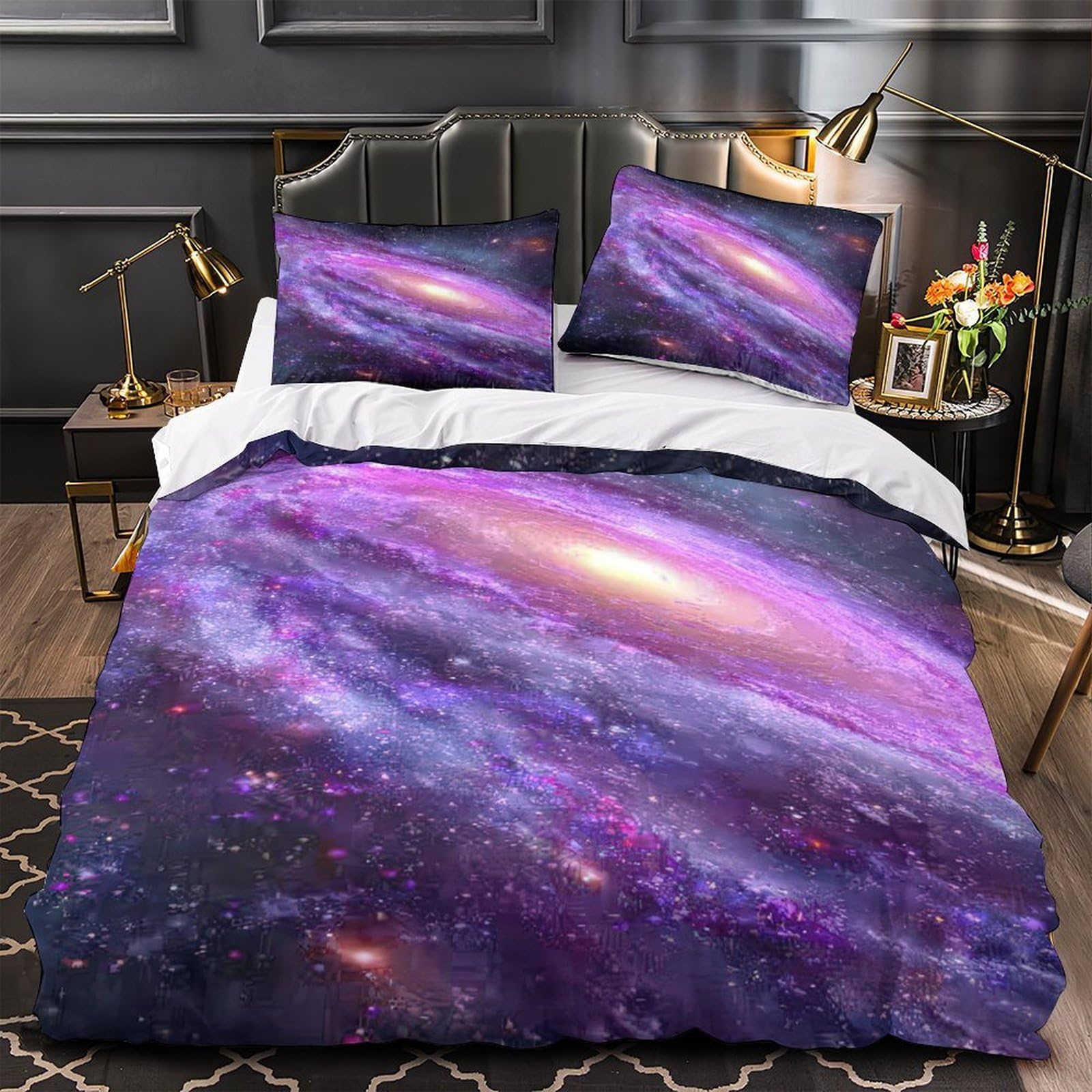 Housse de couette nébuleuse cosmique zippée en microfibre douce