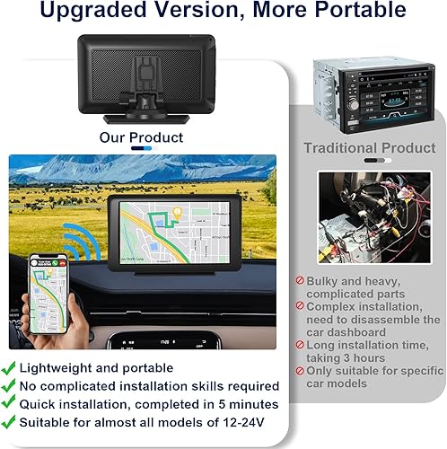 Miniatura 4 de Estéreo de coche para Apple Carplay Screen  KECAG Wireless Android Auto, pantalla portátil Bluetooth para coche, pantalla táctil de 7 pulgadas,