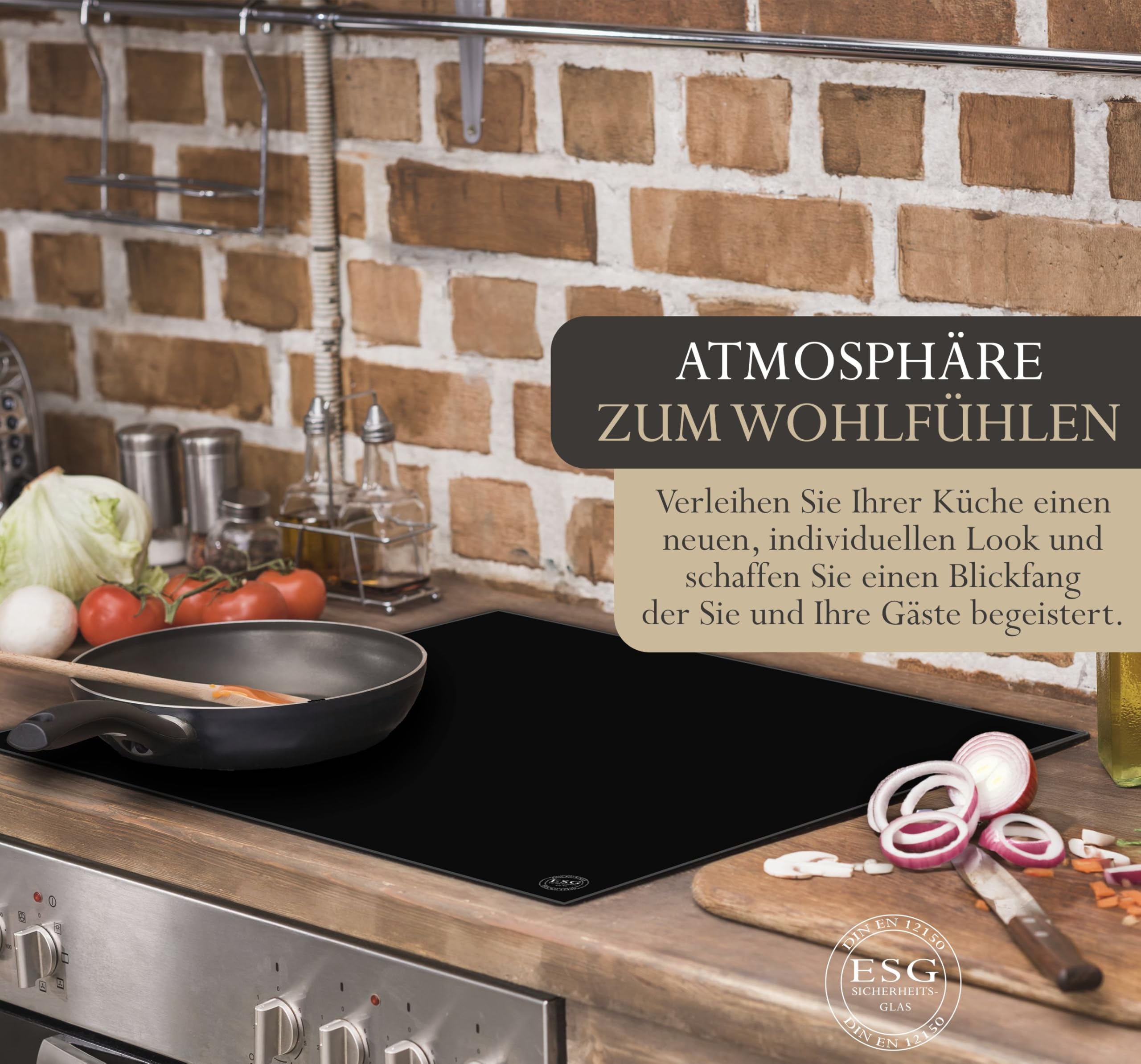 ®timalo Herdabdeckplatte einteilig | 80 x 52 cm Pure Black, Schwarz | einfarbig uni | 4mm ESG-Glas Ceranfeldabdeckung, Glasplatte, Schneidebrett, Abdeckplatte, Herd, Induktion