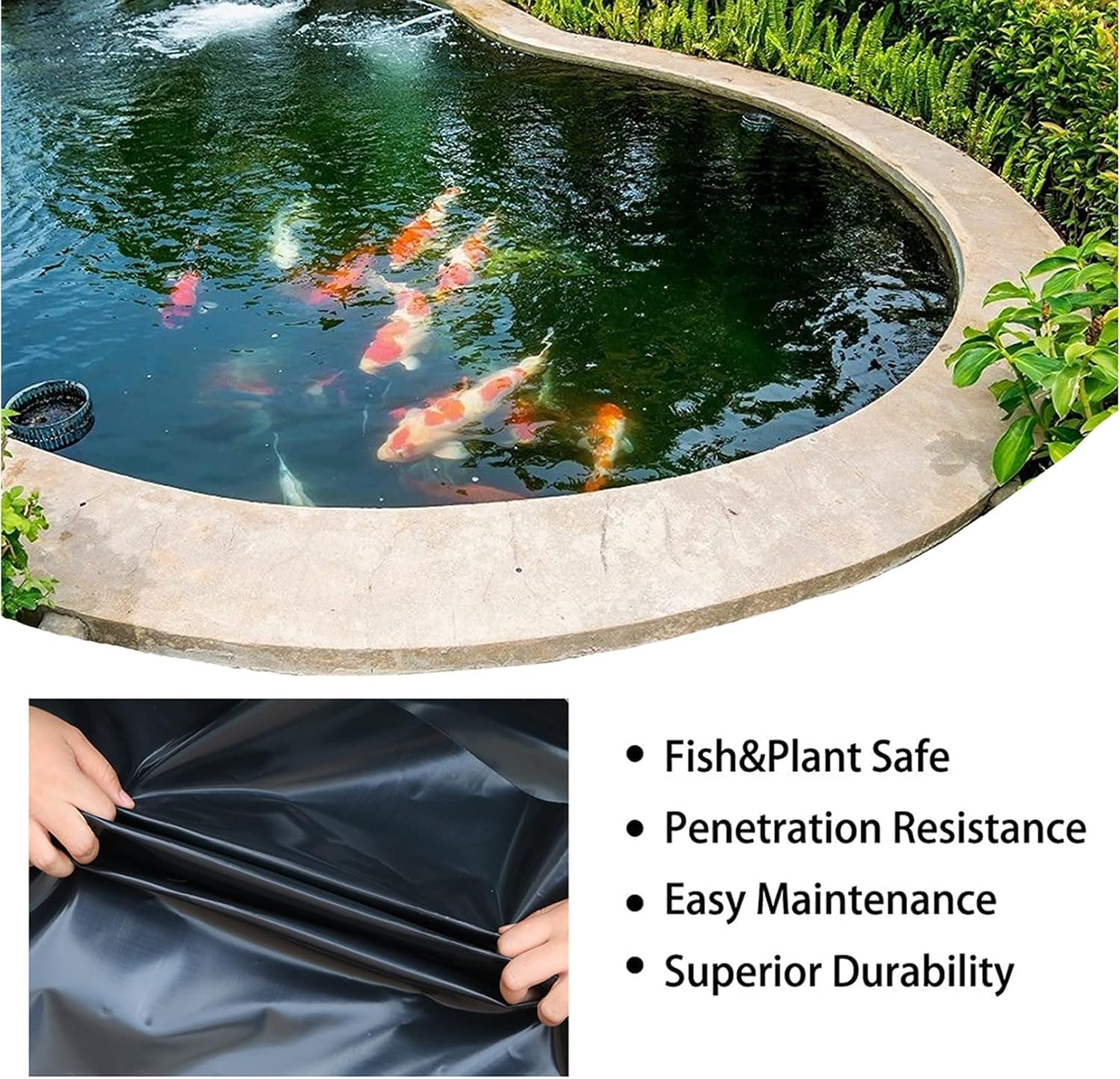 Pond Liner,Easy Cutting Underlayment Pond Skins, 20 Mil Pond Skins, for Ponds Lakes Waterfall Streams Fountains Water Gardens Retention Basins (Size : 1.5x10m/5x33ft)