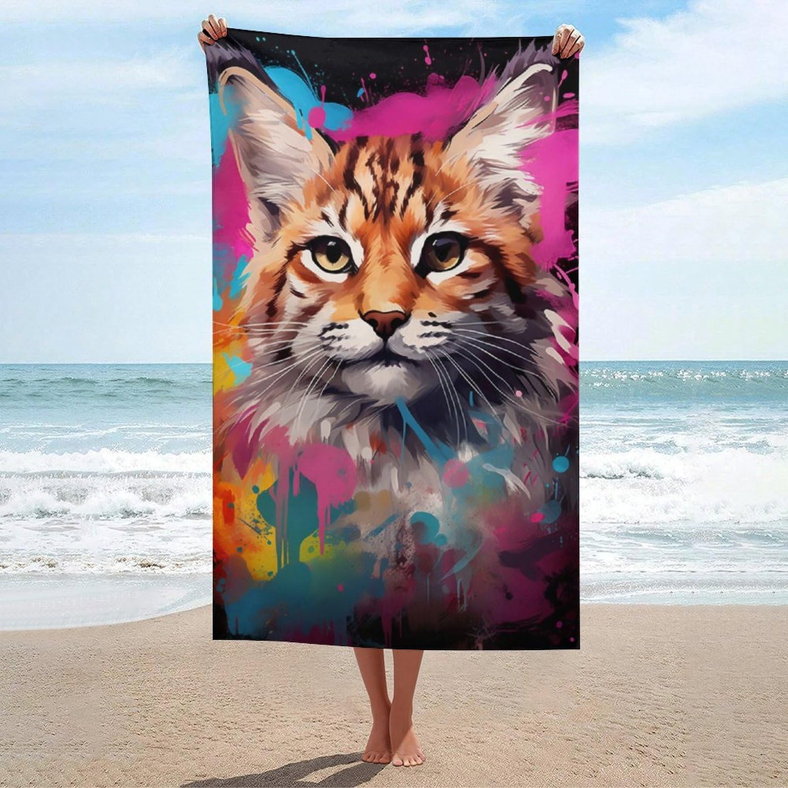 Serviette de plage sans sable et légère imprimé chat coloré pour le spa