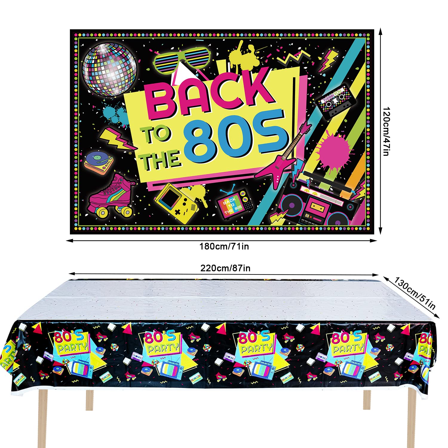 Sfondo Festa Anni '80 - Striscione 180x110 Cm In Tessuto Per Feste A Tema Hip Hop, Decorazione Parete - Foto 2