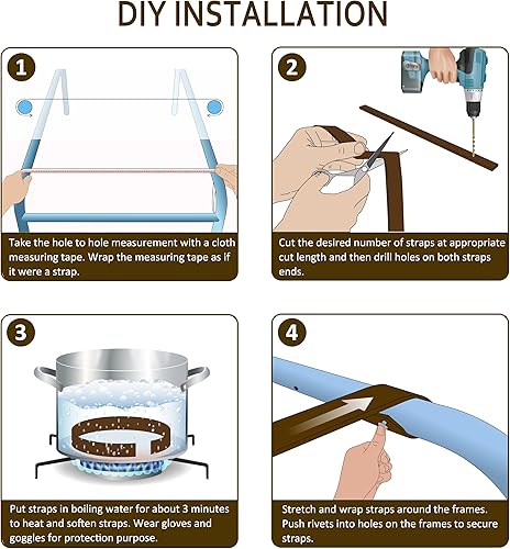 Miniatura 5 de Lumpro Juego de correas de vinilo para reparación de sillas de patio, correas de repuesto de 2 pulgadas de ancho y 10 pies de largo + 20 remaches