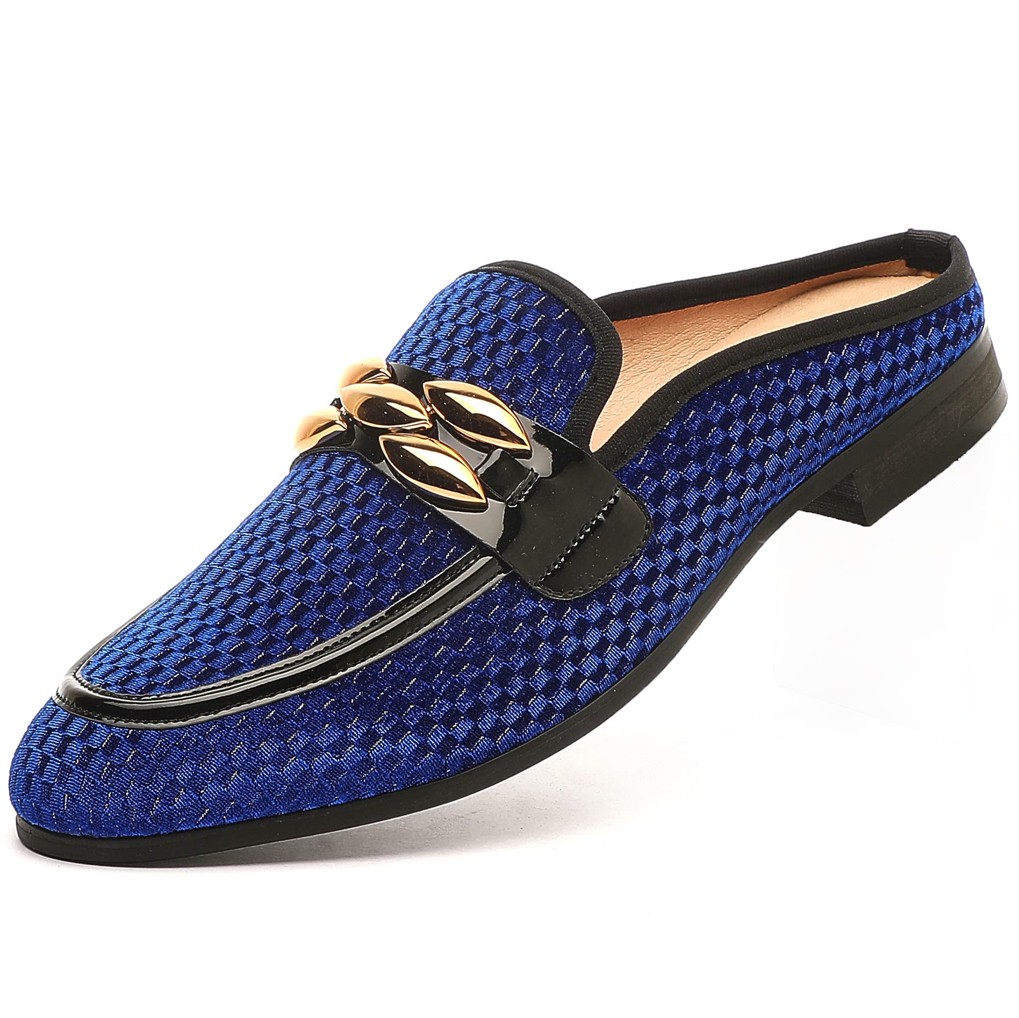 XQWFH Men's Slip-on Mule Sandals Loafer with Gold Buckle,Fashion Leather Formal Wear Casual Backless Dress Slippers