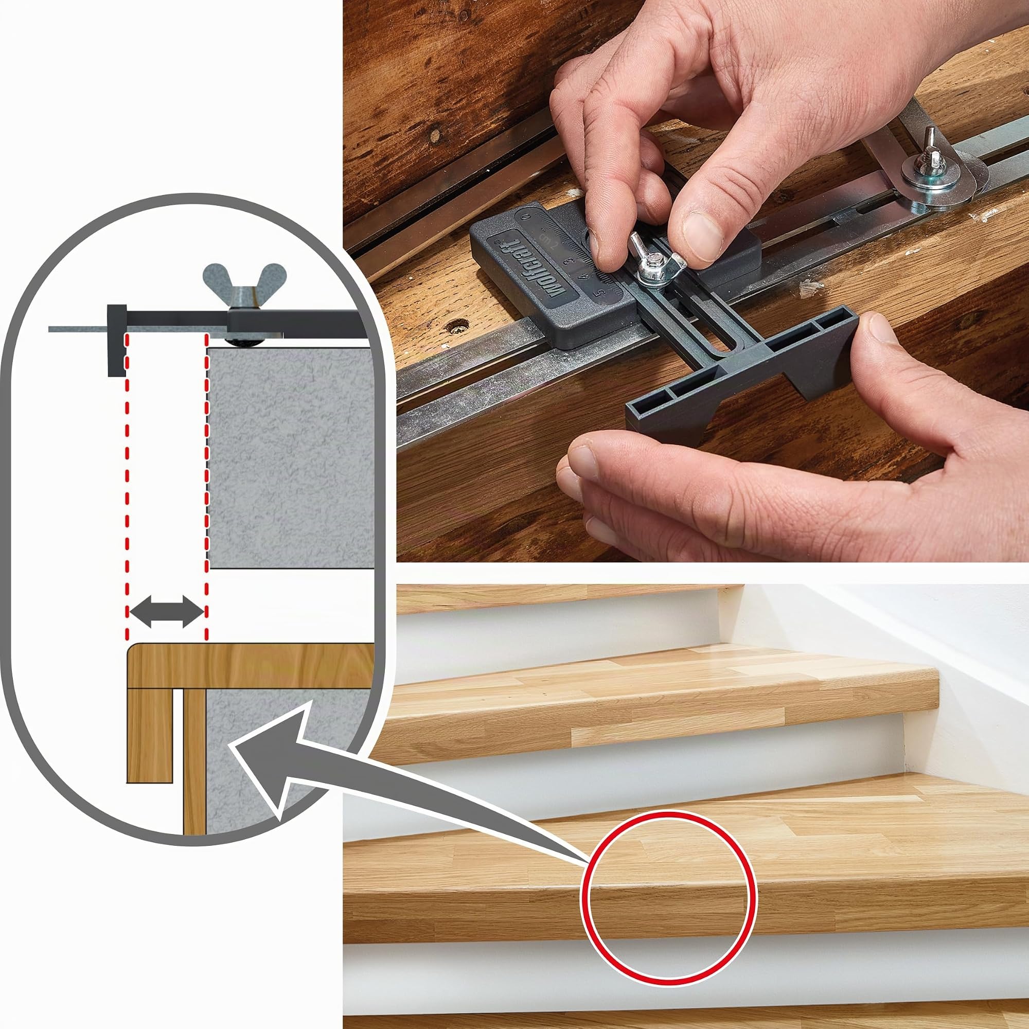 wolfcraft Plantilla de peldaños I 5210000 I Para medir escaleras: ideal para escaleras de madera, escaleras de caracol de madera y escaleras con dimensiones de peldaños complejos