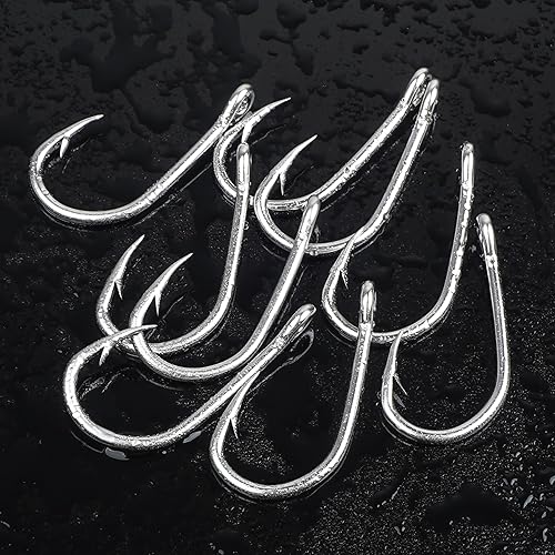 Miniatura 8 de Anzuelos de pesca para agua salada, 110 ganchos de cebo de acero inoxidable, ganchos circulares de cebo vivo fuertes 3X, ganchos circulares para