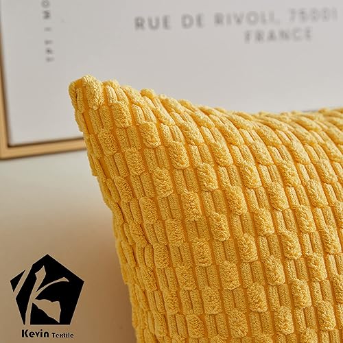 Miniatura 3 de Kevin Textile - Juego de 2 fundas decorativas cuadradas para cojines, pana suave, moderno estilo campestre bohemio a rayas, decorar hogar, sofá,