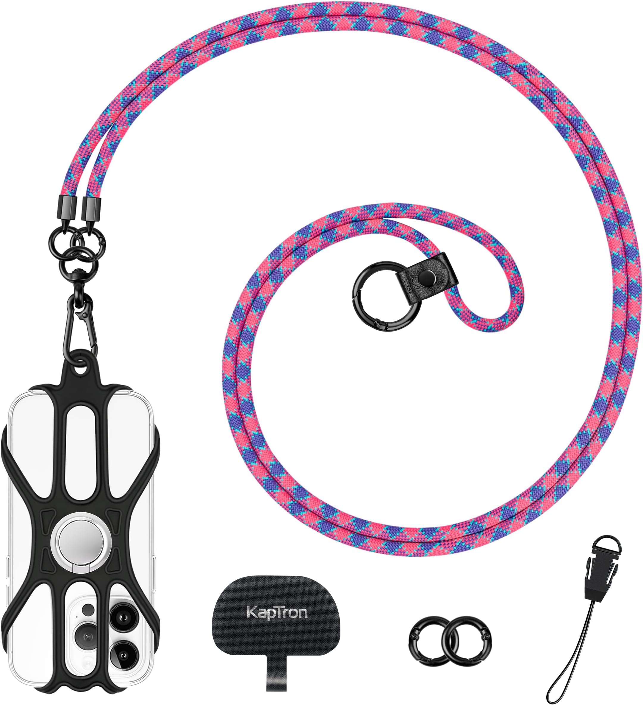Kaptron Universal Cell Phone Lanyard: Adjustable Crossbody Cell Phone Strap with Silicone Phone Holder and Phone Tethers