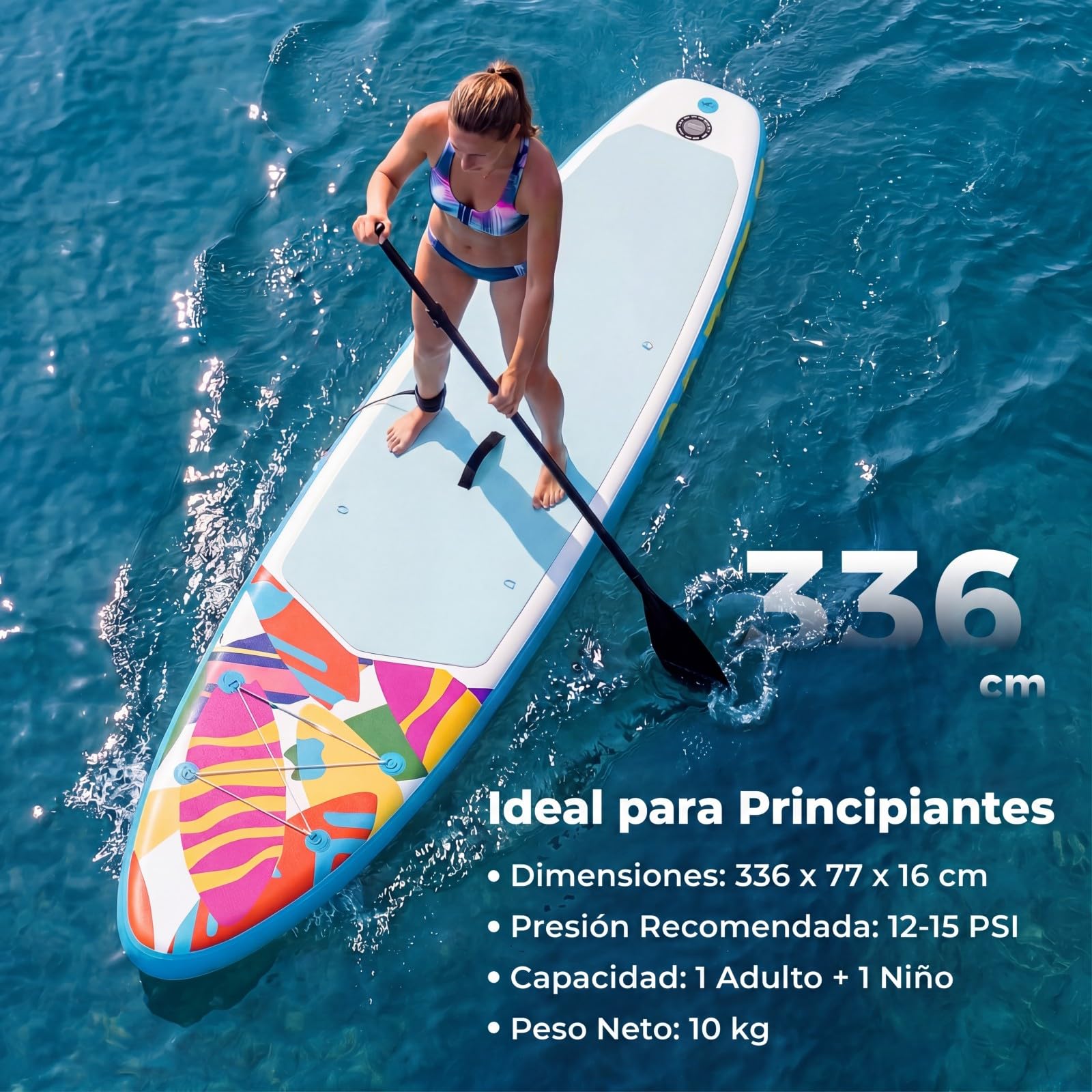 COSTWAY Tabla Paddle Surf Hinchable, Stand Up Paddle Board Inflable con Remo, 3 Aletas, Bomba Manual, Mochila de Viaje, 336 cm Padel Surf para Jovenes y Adultos, Soporta hasta 160 kg
