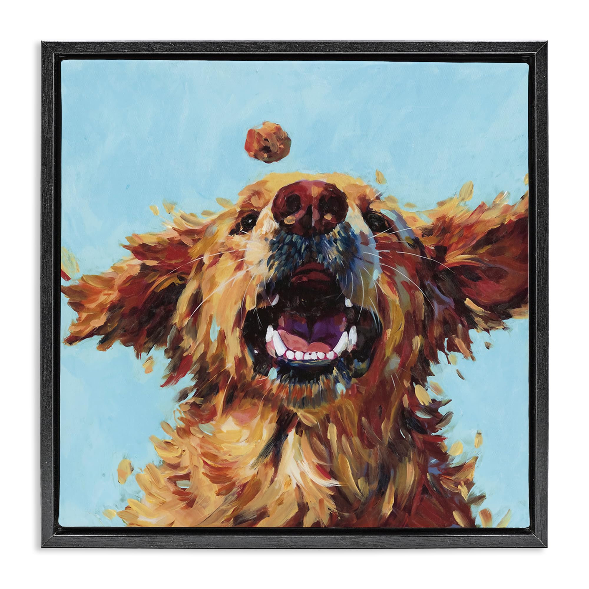 Stupell Industries Jet Black (Matte) Treato Loyal Dog Playful Animal, 24 X 24 Inch Canvas In Floater Frame