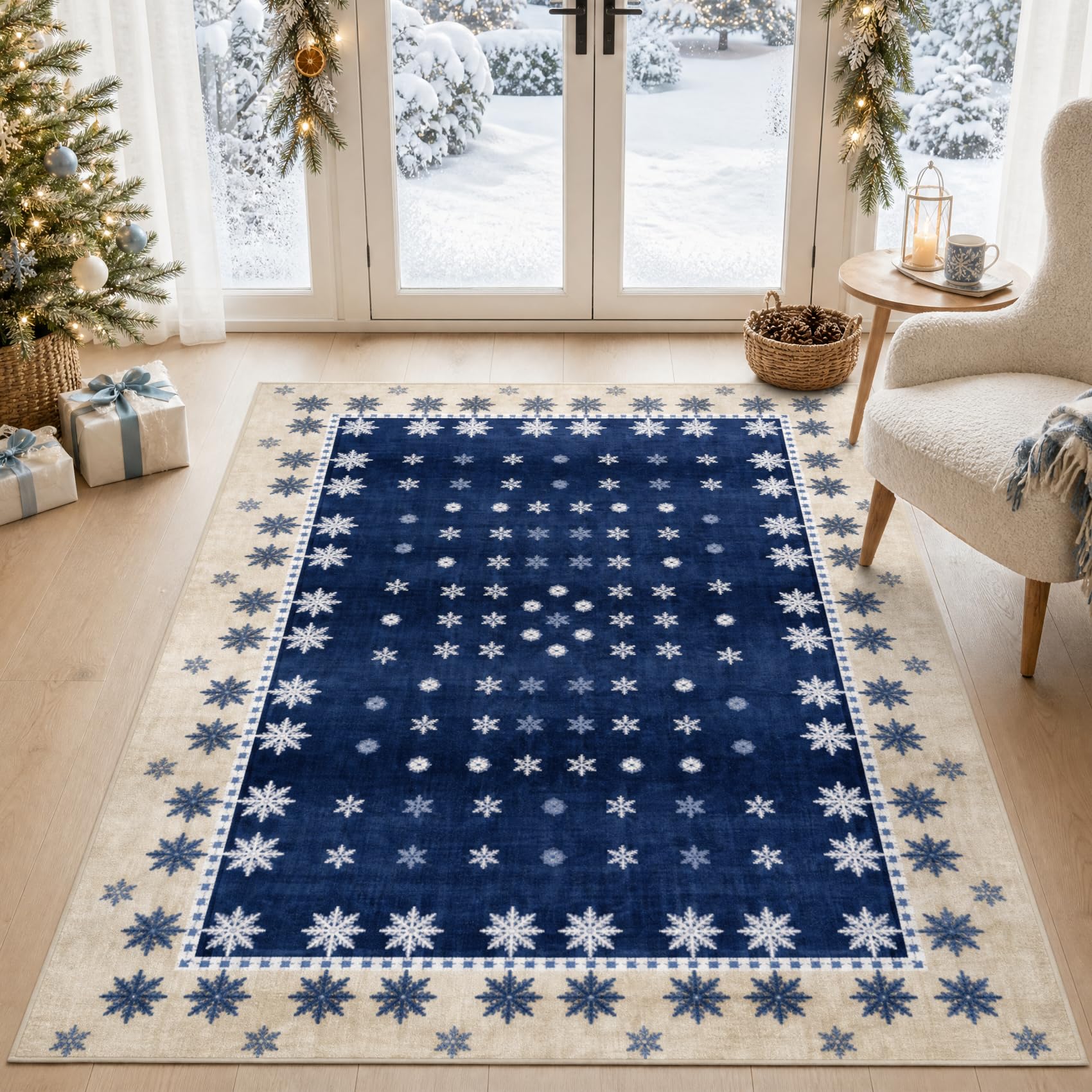FairyStyle Weihnachts Teppich Blau, 120 x 170 cm für Wohnzimmerteppich