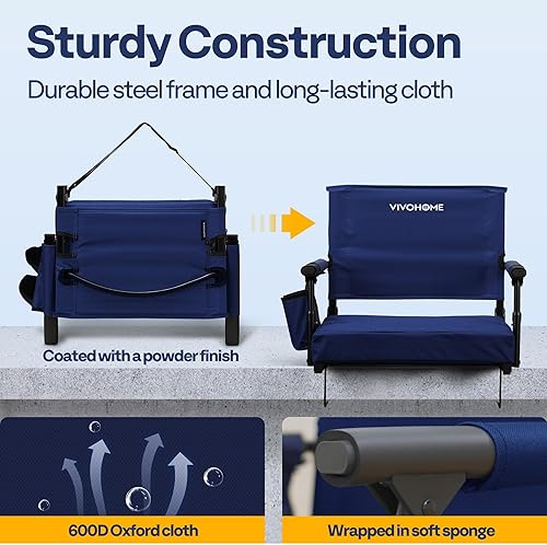 Miniatura 5 de VIVOHOME Asientos de estadio con respaldo y cojín, paquete de 2 sillas portátiles de gradas con portavasos y correa para el hombro