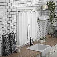 Vista 6 de No. 918 Mariela Floral Trim Semi-Sheer Rod Pocket Kitchen Curtain Valance and Tiers Set, 58" x 36", White