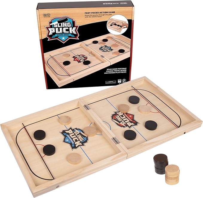 Sling Puck Board Game I Table Top Puck Table Game I Wooden Family Games, Fast Sling Puck Game, Football Slingshot Game I Table Top Hockey Game for Adults & Kids 24" 24"