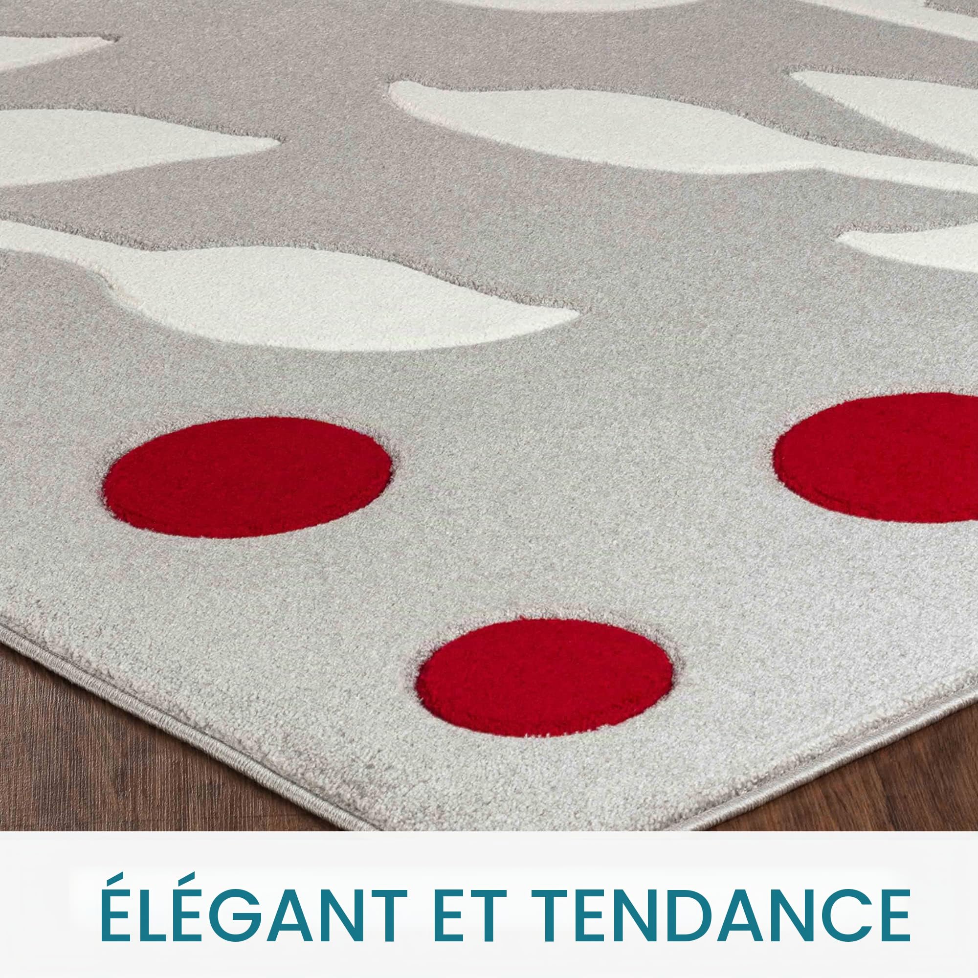 Livabliss Dijon Tapis Abstrait pour Salon, Salle à Manger, Salon, Cuisine, Chambre à Coucher - Tapis Moderne à Poils Moyens - Doux et Luxueux - Facile d'entretien - Gris Rouge et Blanc - 120 x 170 cm