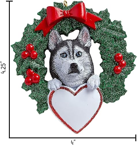 Miniatura 3 de Adornos de Navidad personalizados para perros 2023, Husky siberiano en decoración de corona navideña, árbol de Navidad y decoración colgante de